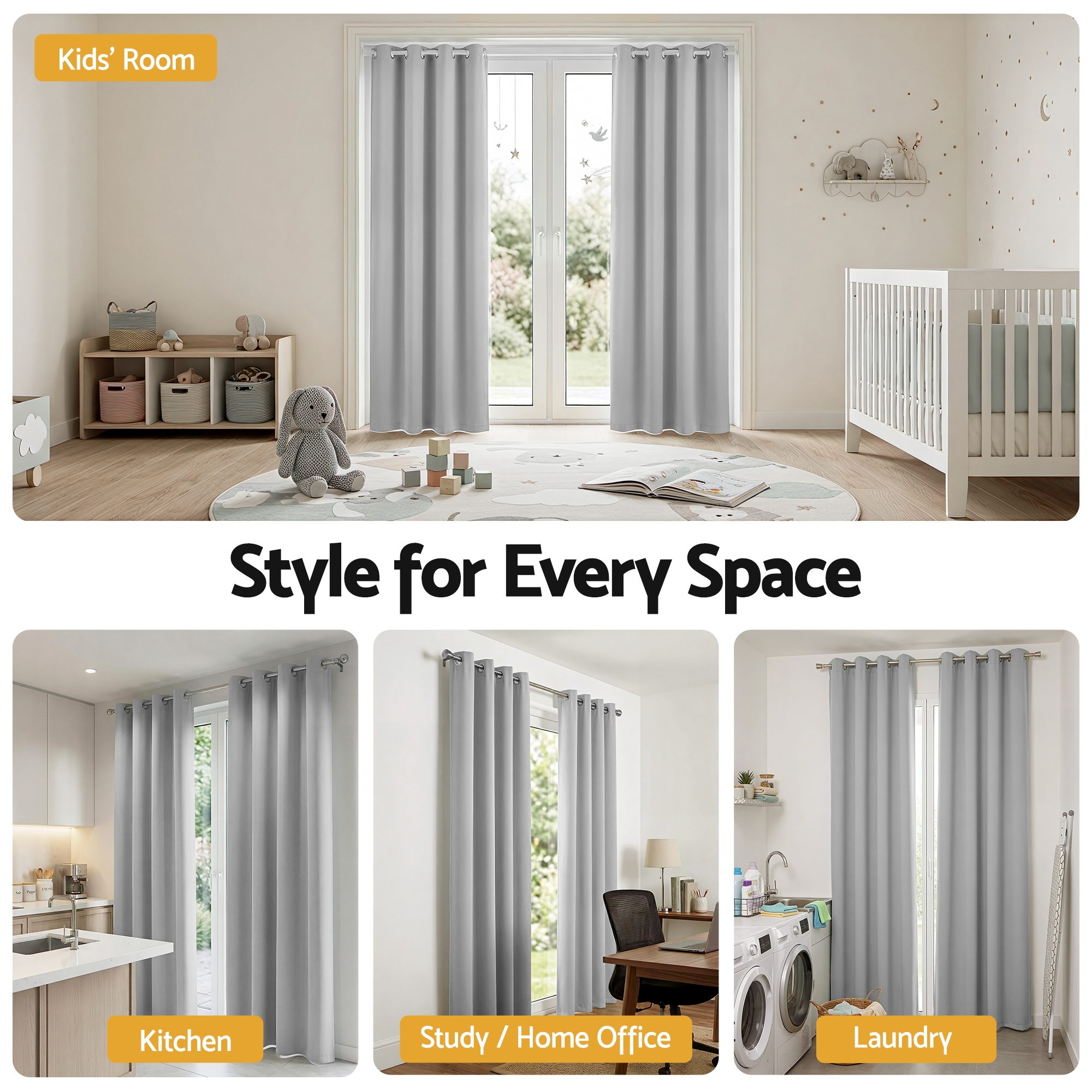 Artiss Blockout Curtains 2X 132x213cm Thermal Insulated Eyelet Drapes Grey - Image 7