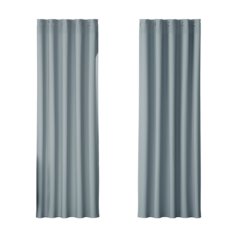 Artiss 2X Blockout Curtains Eyelet 180x213cm Grey - Image 1