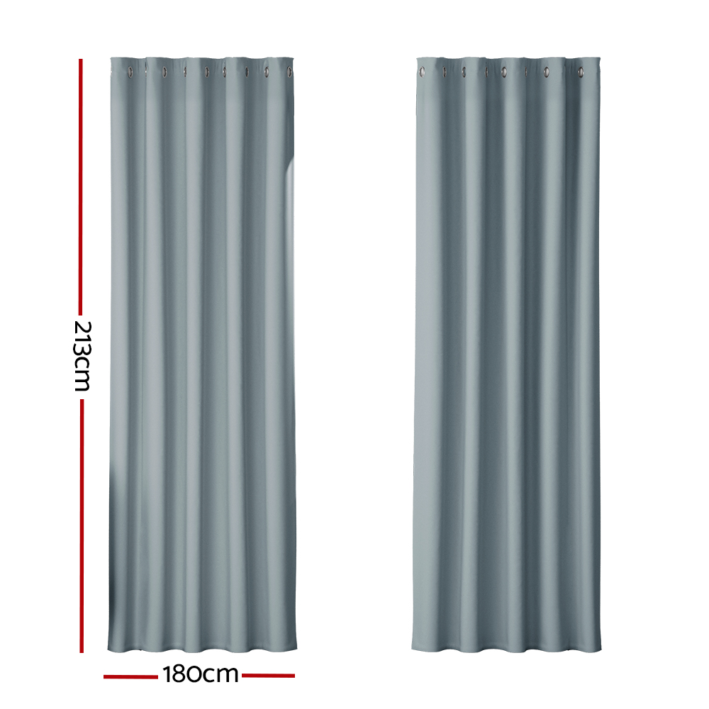 Artiss 2X Blockout Curtains Eyelet 180x213cm Grey - Image 2