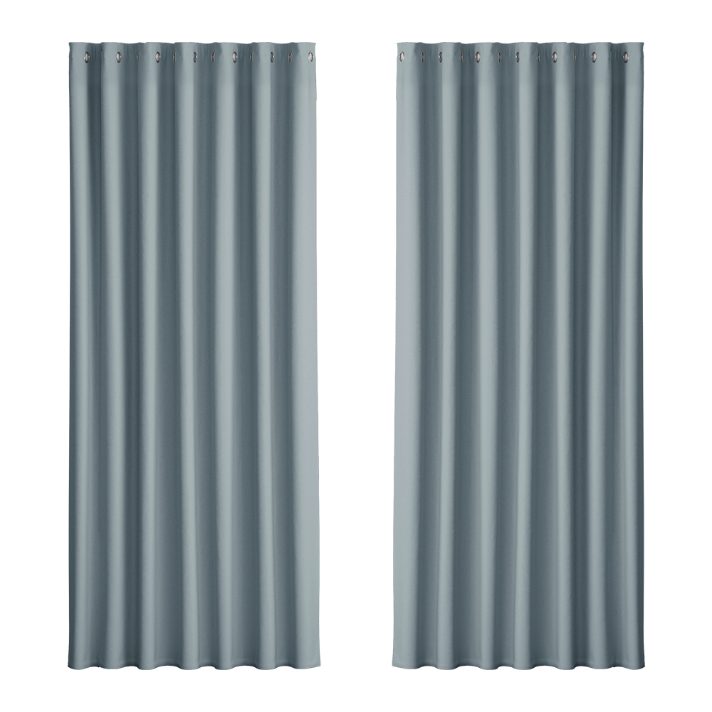Artiss 2X Blockout Curtains Eyelet 240x230cm Grey - Image 1