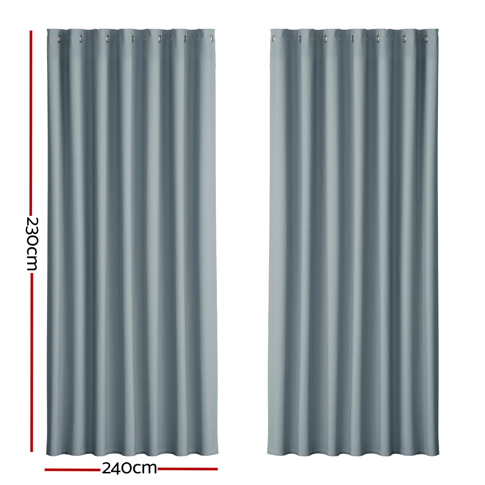 Artiss 2X Blockout Curtains Eyelet 240x230cm Grey - Image 2