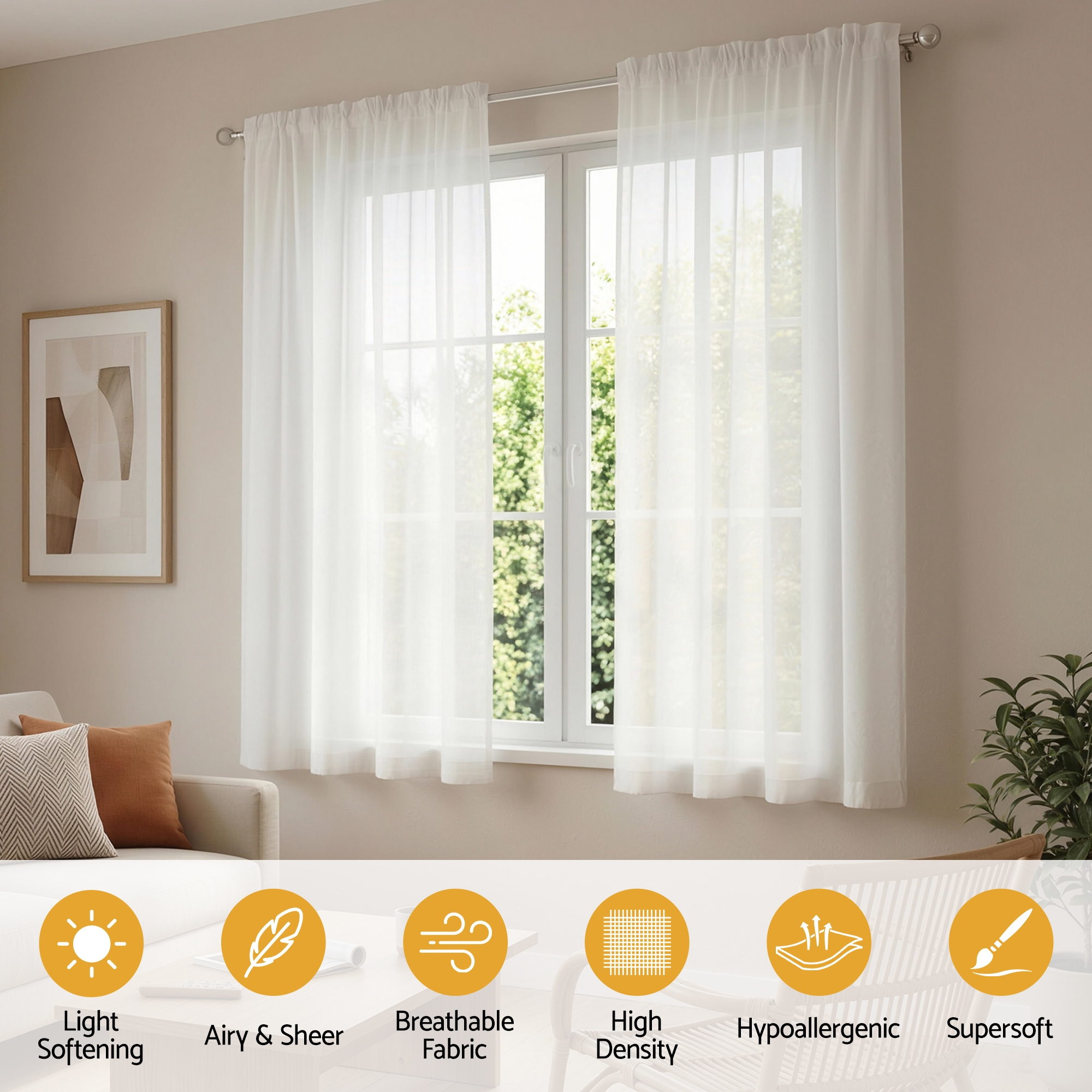 Artiss Blockout Curtains 2X 132x160cm Light Filtering Window Drapes Rod Pocket - Image 5