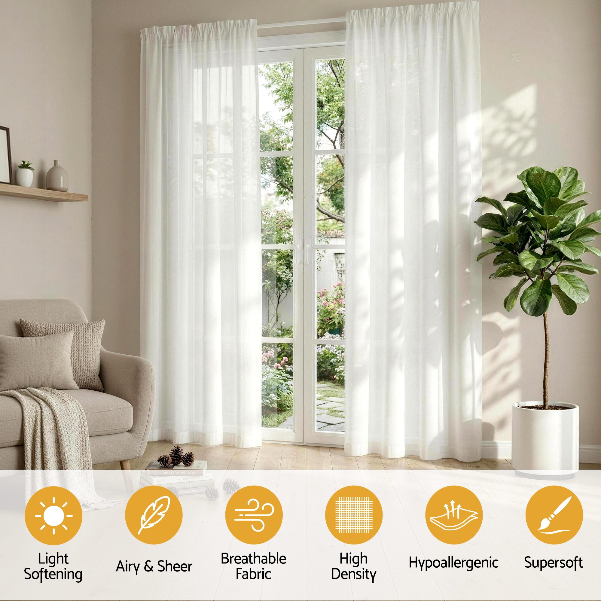 Artiss Blockout Curtains 2X 132x213cm Light Filtering Window Drapes Rod Pocket - Image 5
