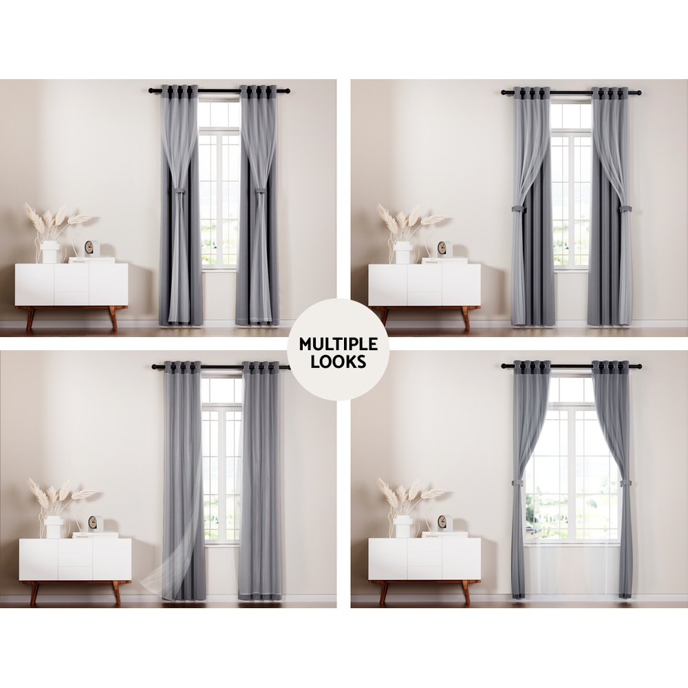 Artiss 2X 132x213cm Blockout Sheer Curtains Charcoal - Image 4