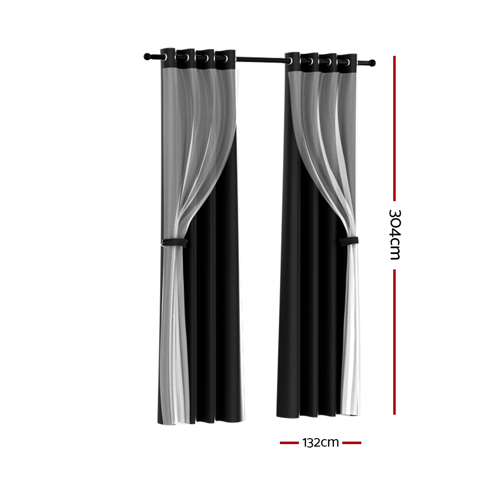 Artiss 2X 132x304cm Blockout Sheer Curtains Black - Image 2