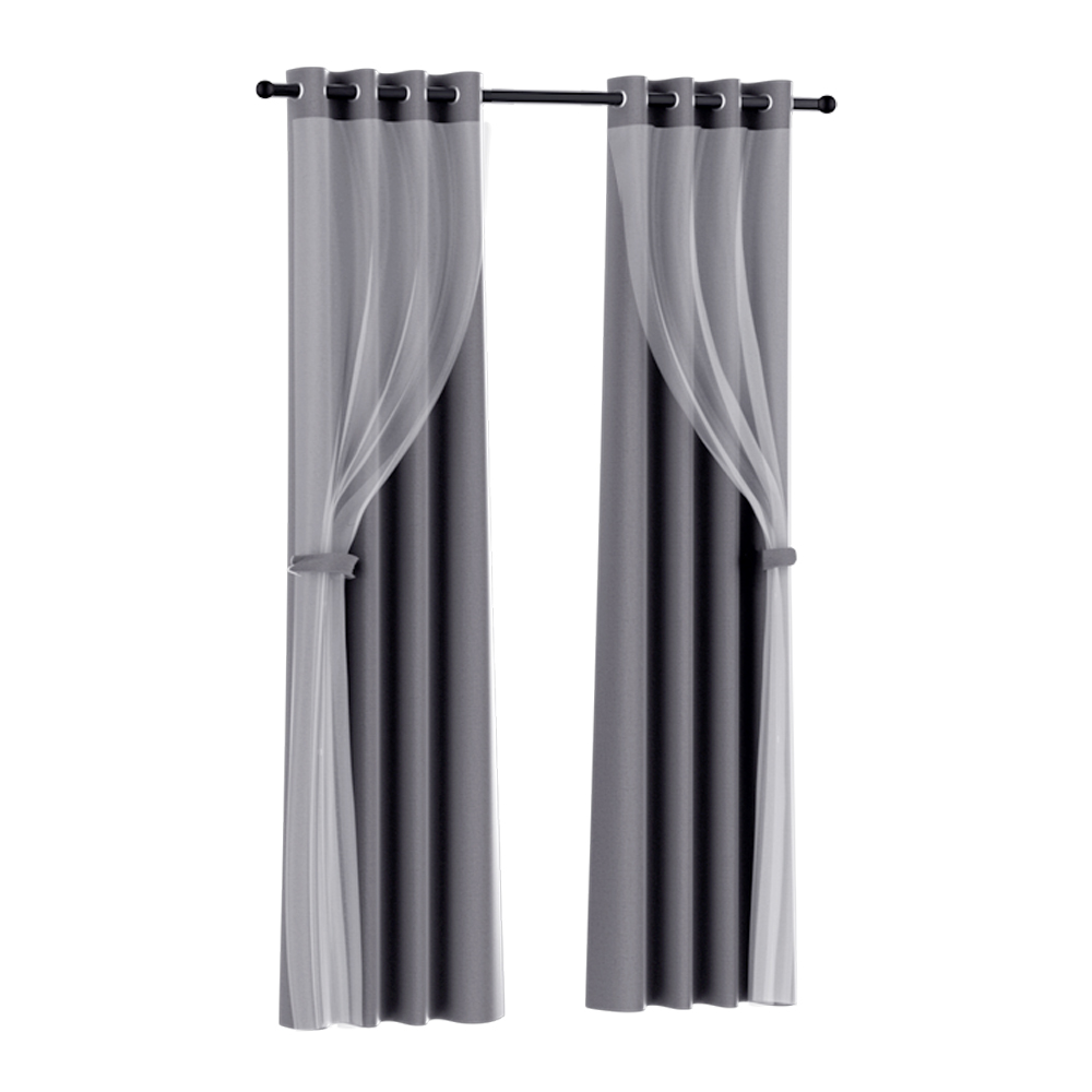 Artiss 2X 132x304cm Blockout Sheer Curtains Charcoal - Image 1