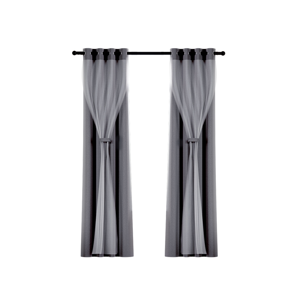 Artiss 2X 132x304cm Blockout Sheer Curtains Charcoal - Image 3