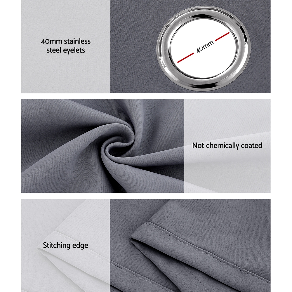 Artiss 2X 132x304cm Blockout Sheer Curtains Charcoal - Image 6