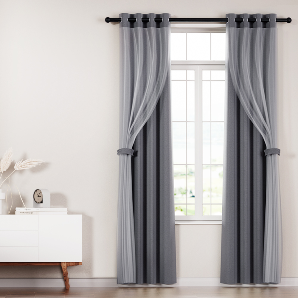 Artiss 2X 132x304cm Blockout Sheer Curtains Charcoal - Image 7