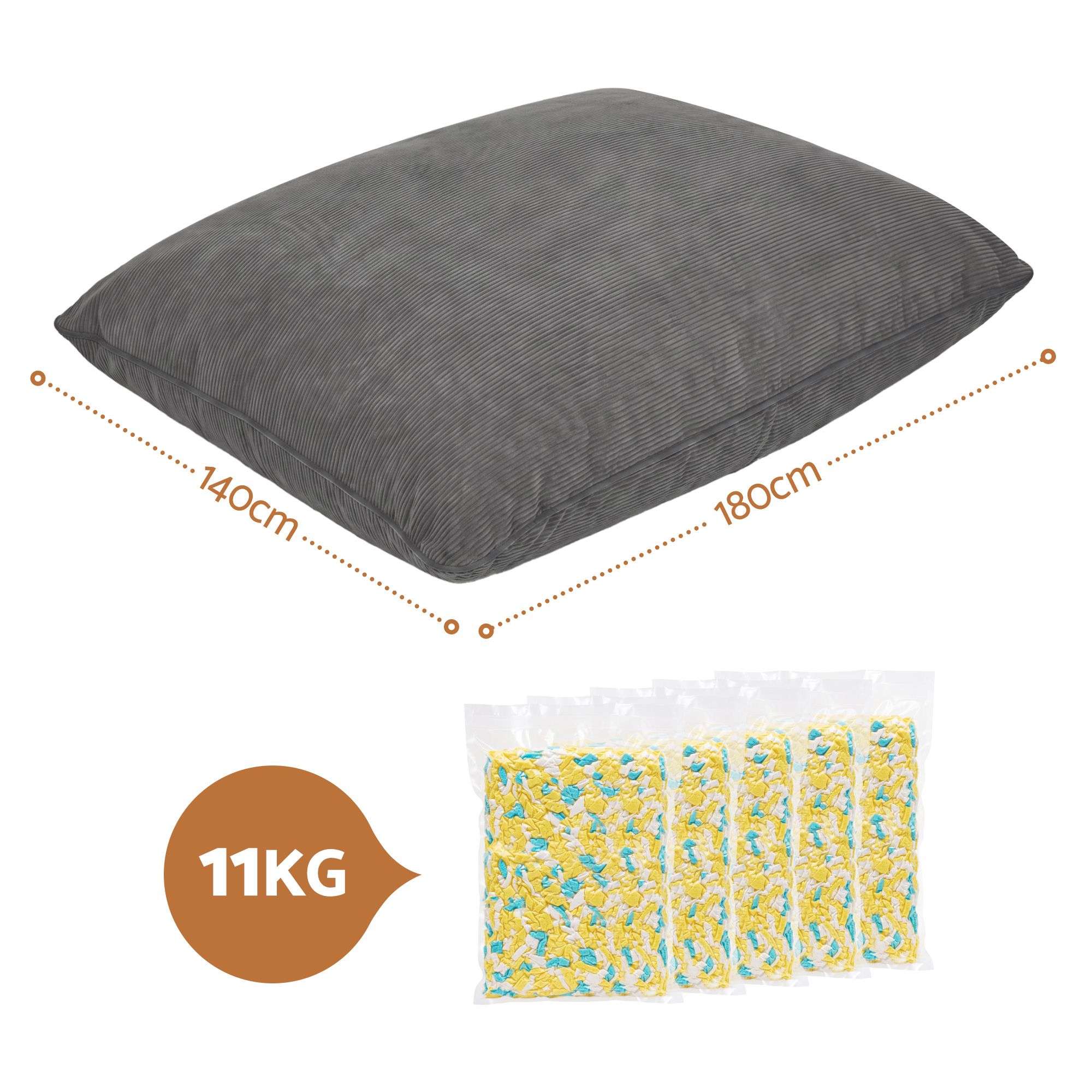 Artiss 3 in 1 Bean Bag Chair with Filler Convertible Bean Bag for Adults, Corduroy DIY Stuffed Bean Bag Sofa Washable for Living Room Bedroom, Grey - Image 2