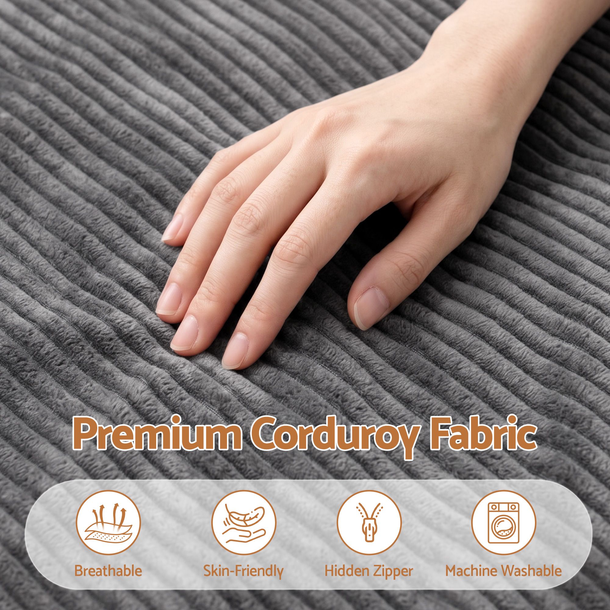 Artiss 3 in 1 Bean Bag Chair Cover (No Filler) Convertible Bean Bag for Adults, Corduroy Stuffed Animal Storage Bean Bag Cover Washable for Living Room Bedroom, Grey - Image 4
