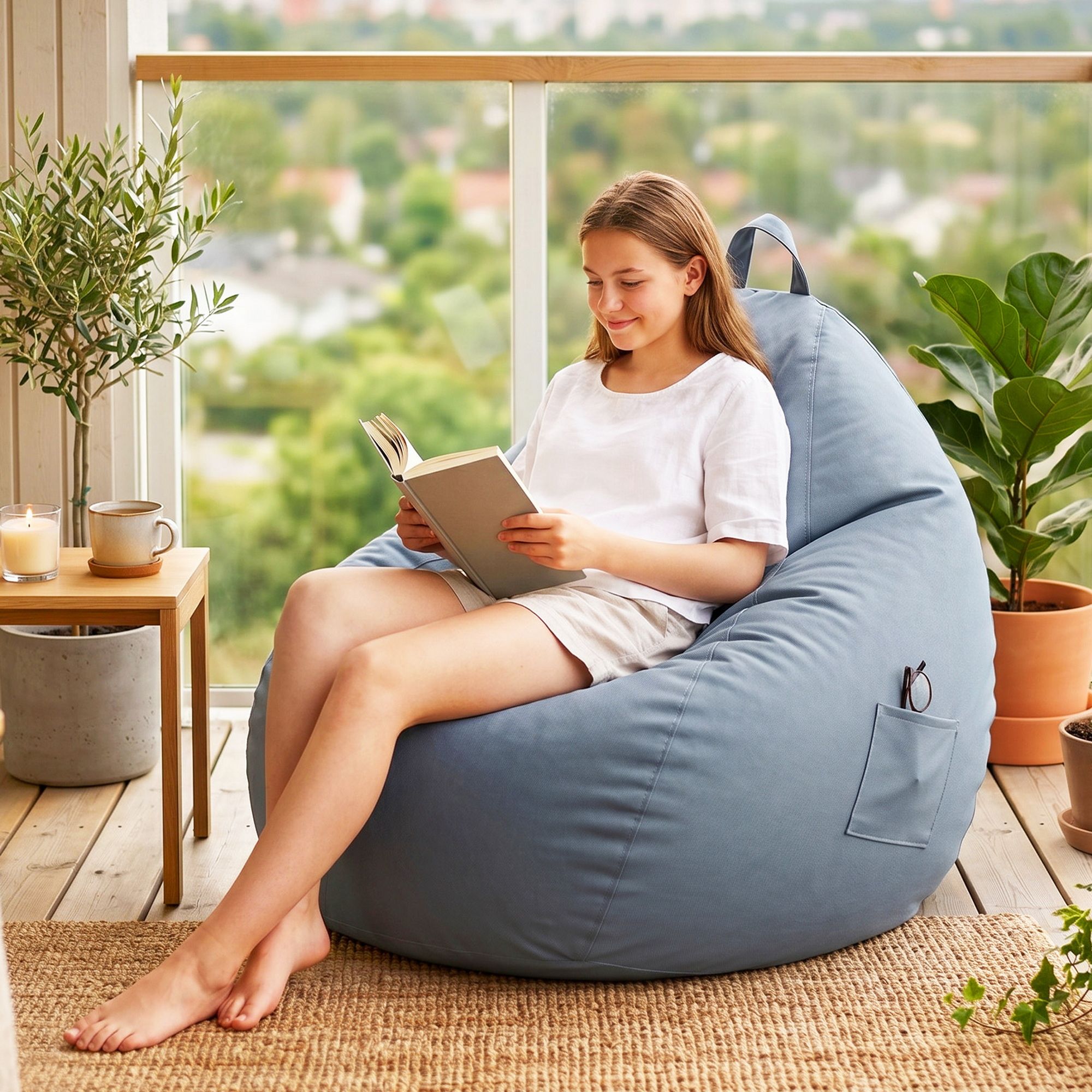 Artiss Outdoor Bean Bag Chair Cover (No Filler) Splash-Proof Beanbag Sofacover for Adults Teens Kids Stuffable Bean Bag Cover for Patio Poolside Relaxing, Grey - Image 8