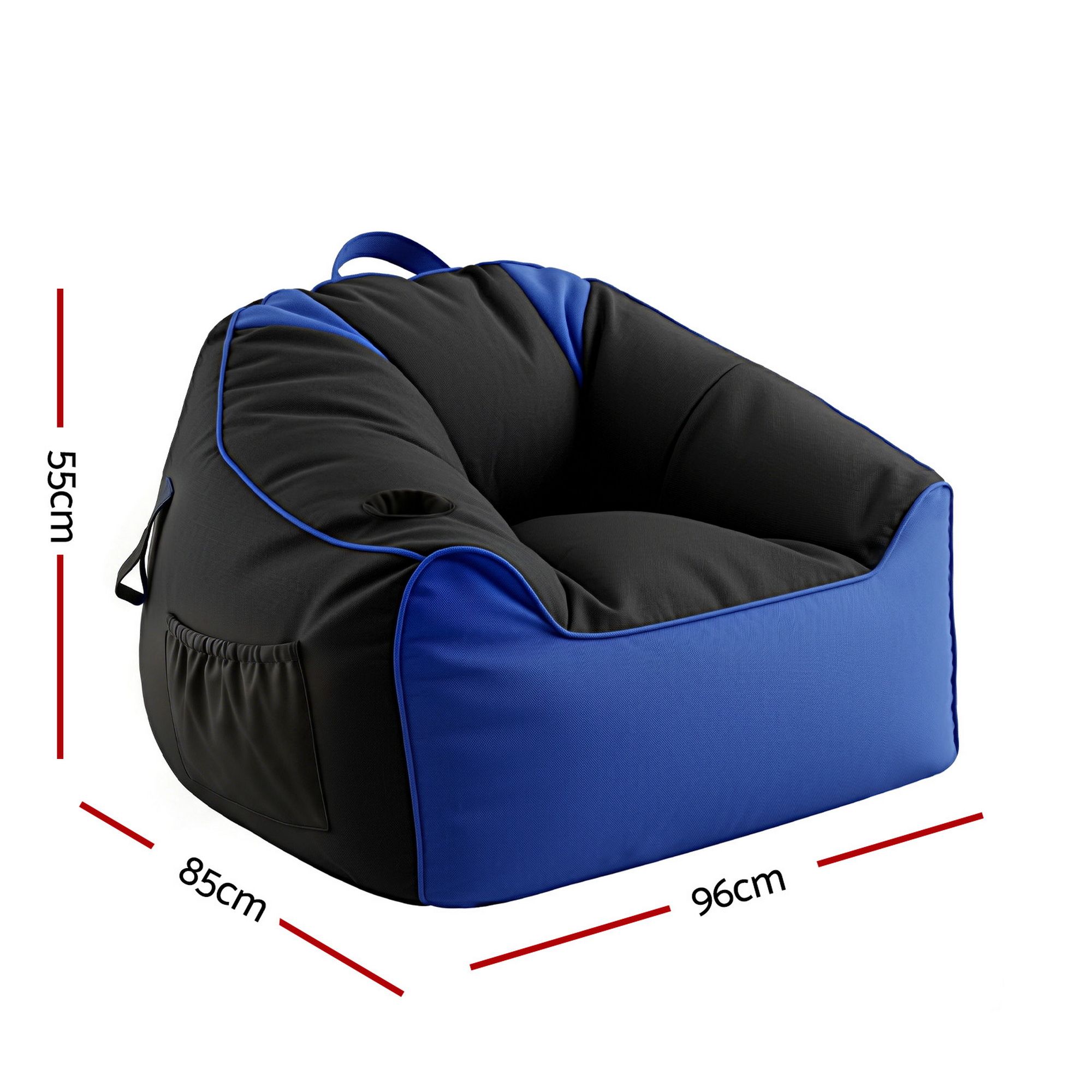 Artiss Gaming Bean Bag Chair Cover (No Filler) for Adults Teens Kids Splash-Proof Floor Gaming Chair Cover with Side Pockets, Headphone Hanger, Cup Holder, Bean Bag Cover Only - Image 2