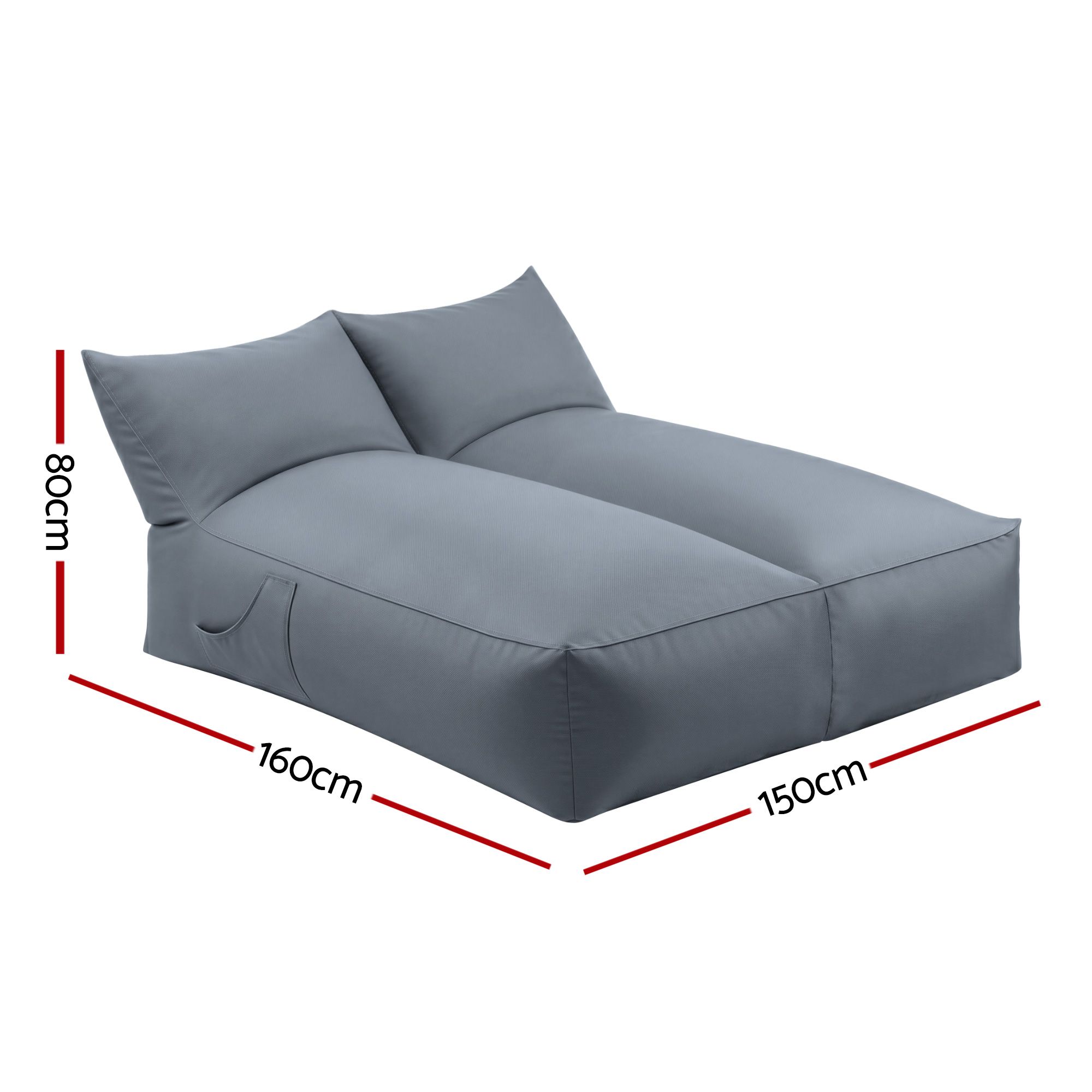 Artiss Outdoor Bean Bag Chair Cover (No Filler) 2 Seater Beanbag Lounge Sofacover Adults Splash-Proof Large Bean Bag Cover for Patio Poolside Relaxing Indoor, Grey - Image 2