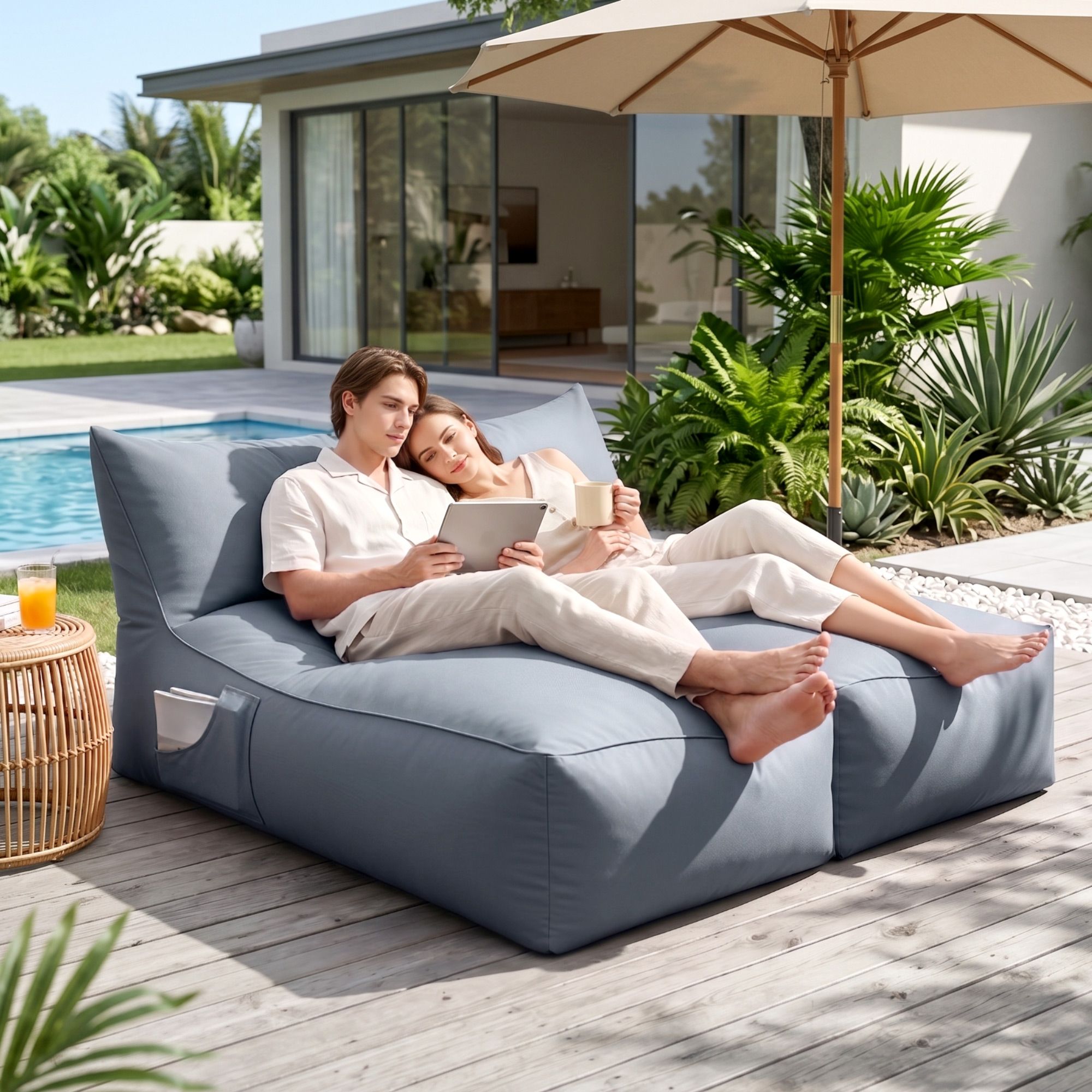 Artiss Outdoor Bean Bag Chair Cover (No Filler) 2 Seater Beanbag Lounge Sofacover Adults Splash-Proof Large Bean Bag Cover for Patio Poolside Relaxing Indoor, Grey - Image 8