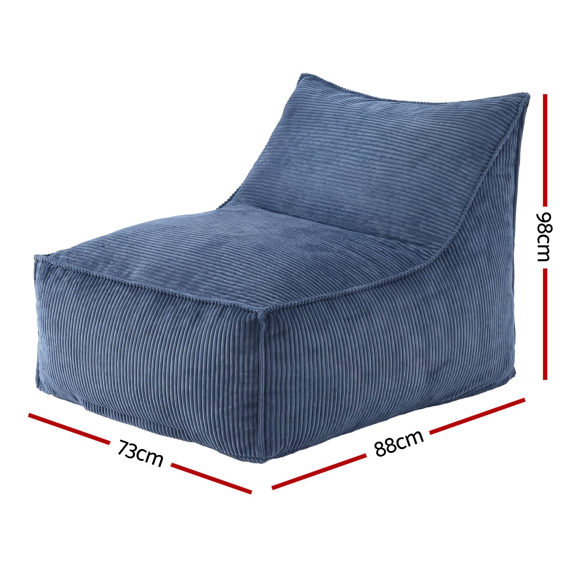 Artiss Bean Bag Chair Cover (No Filler) Soft Corduroy Stuffed Animal Storage Bean Bag Cover for Adults, Washable Lazy Sofa Cover for Living Room Bedroom, Blue - Image 2