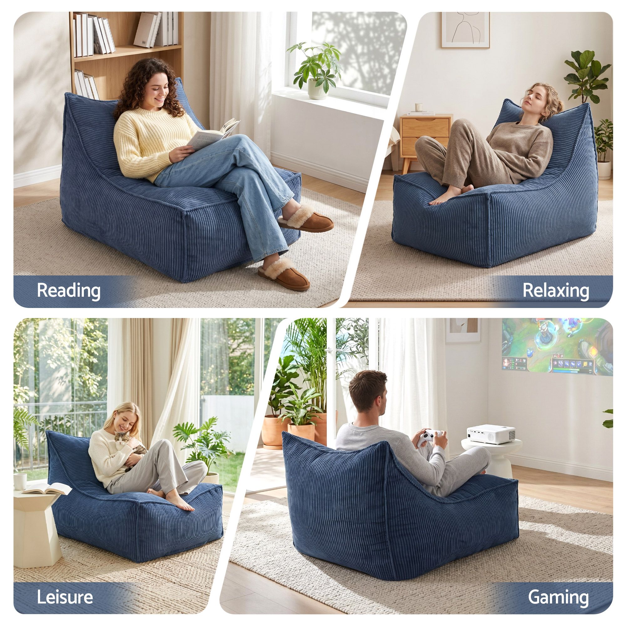 Artiss Bean Bag Chair Cover (No Filler) Soft Corduroy Stuffed Animal Storage Bean Bag Cover for Adults, Washable Lazy Sofa Cover for Living Room Bedroom, Blue - Image 7