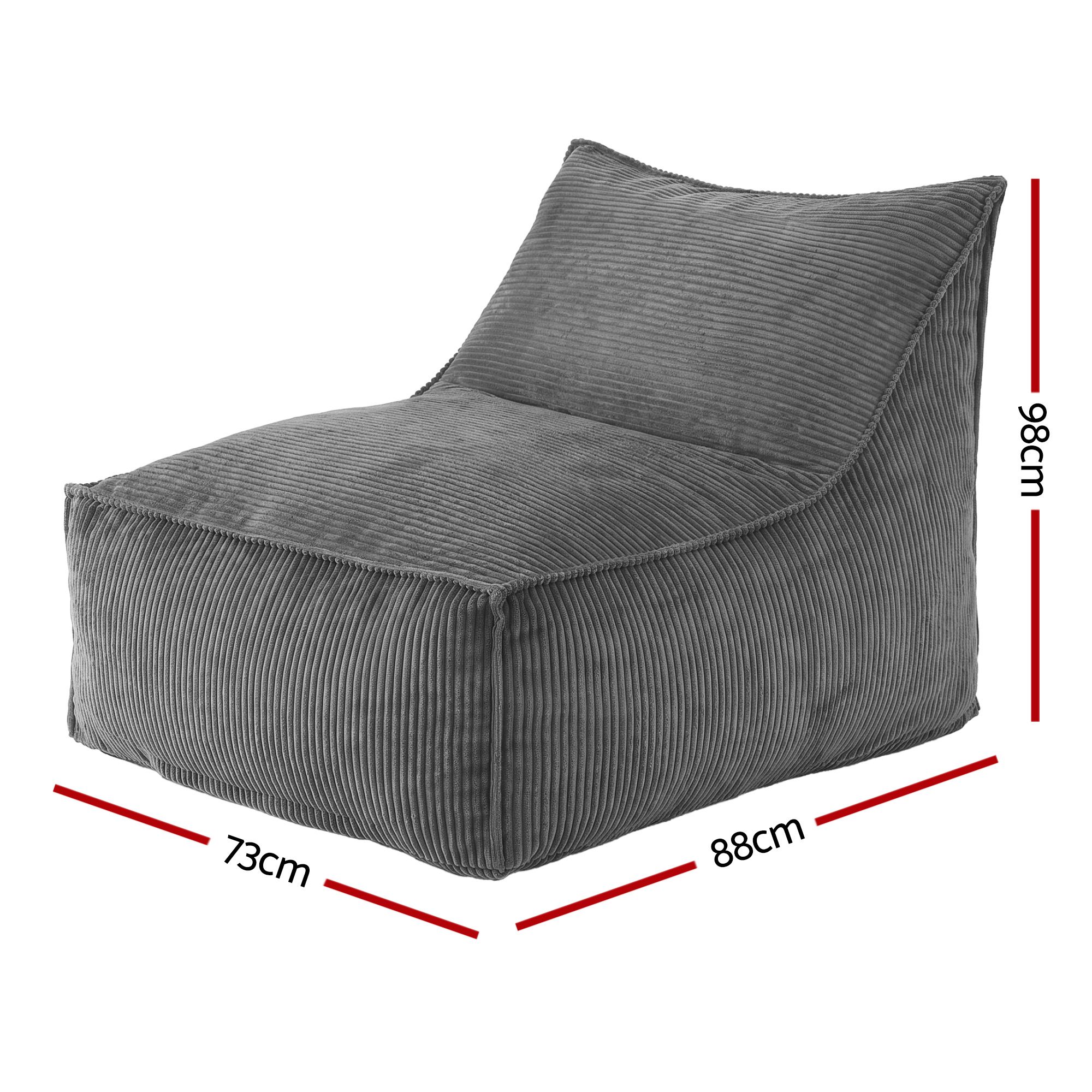 Artiss Bean Bag Chair Cover (No Filler) Soft Corduroy Stuffed Animal Storage Bean Bag Cover for Adults, Washable Lazy Sofa Cover for Living Room Bedroom, Grey - Image 2