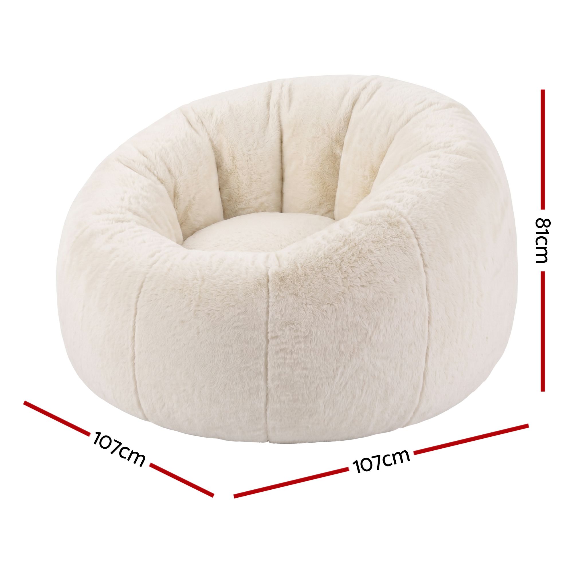 Artiss Bean Bag Chair Cover (No Filler) Soft Faux Fur Beanbag Cover Large Round Stuffed Animal Storage Bean Bag Cover Washable Lazy Sofa Cover for Adults Kids Teens, Beige - Image 2