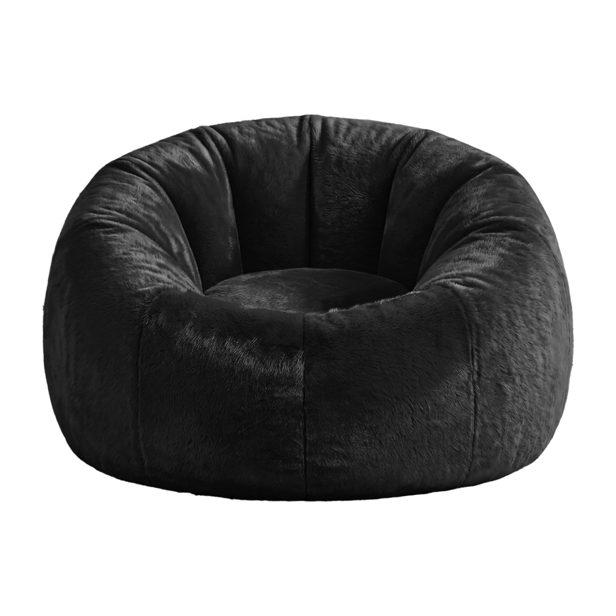 Artiss Bean Bag Chair Cover (No Filler) Soft Faux Fur Beanbag Cover Large Round Stuffed Animal Storage Bean Bag Cover Washable Lazy Sofa Cover for Adults Kids Teens, Black - Image 1