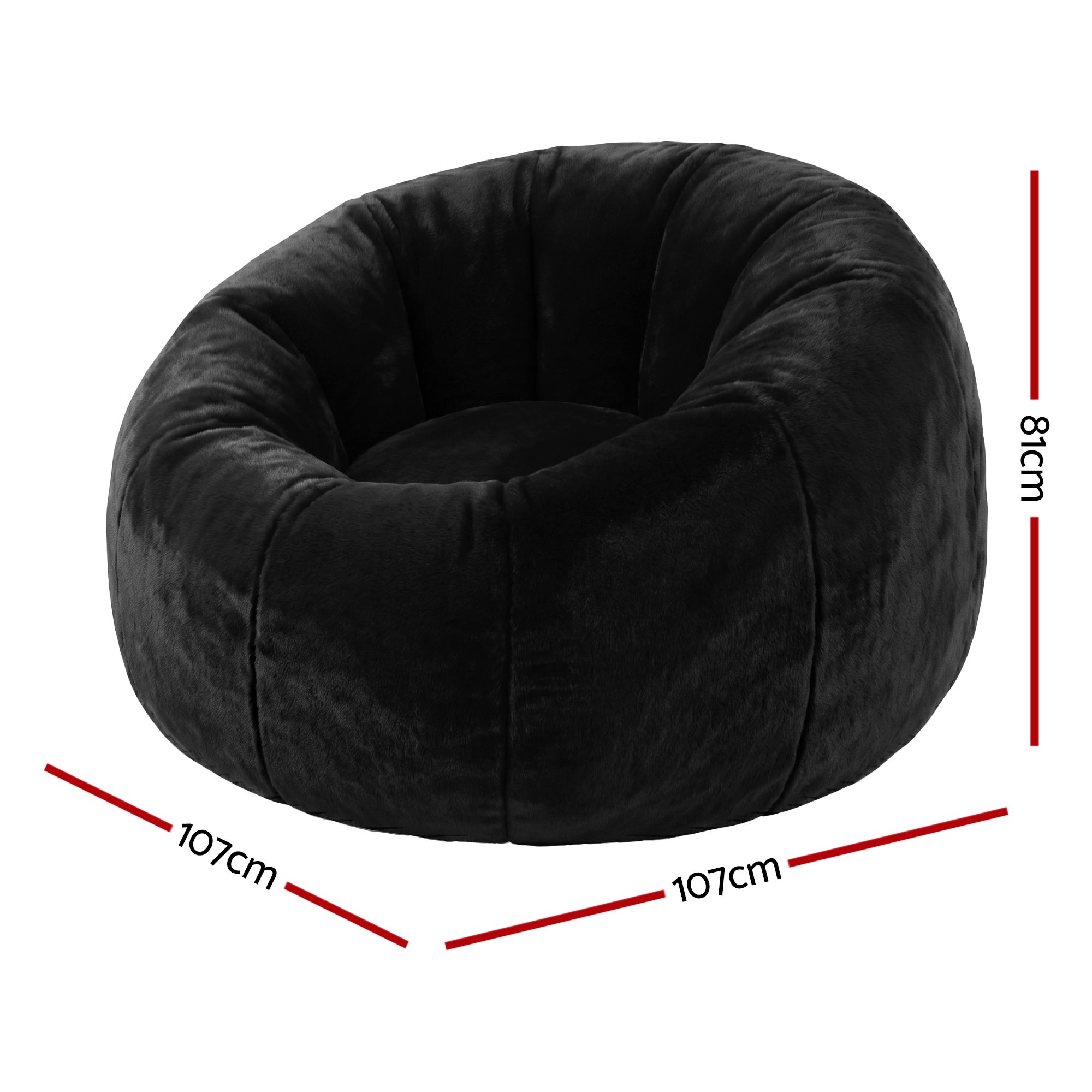 Artiss Bean Bag Chair Cover (No Filler) Soft Faux Fur Beanbag Cover Large Round Stuffed Animal Storage Bean Bag Cover Washable Lazy Sofa Cover for Adults Kids Teens, Black - Image 2