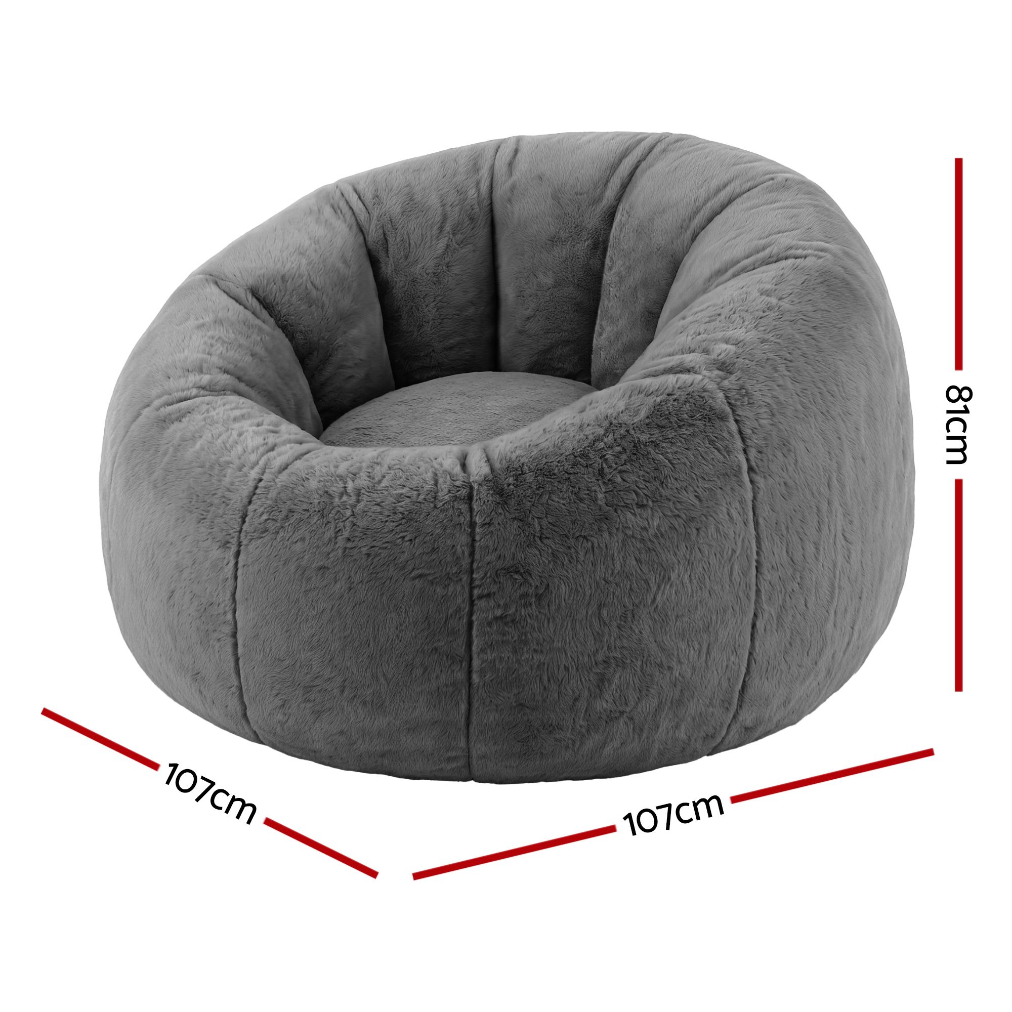 Artiss Bean Bag Chair Cover (No Filler) Soft Faux Fur Beanbag Cover Large Round Stuffed Animal Storage Bean Bag Cover Washable Lazy Sofa Cover for Adults Kids Teens, Grey - Image 2