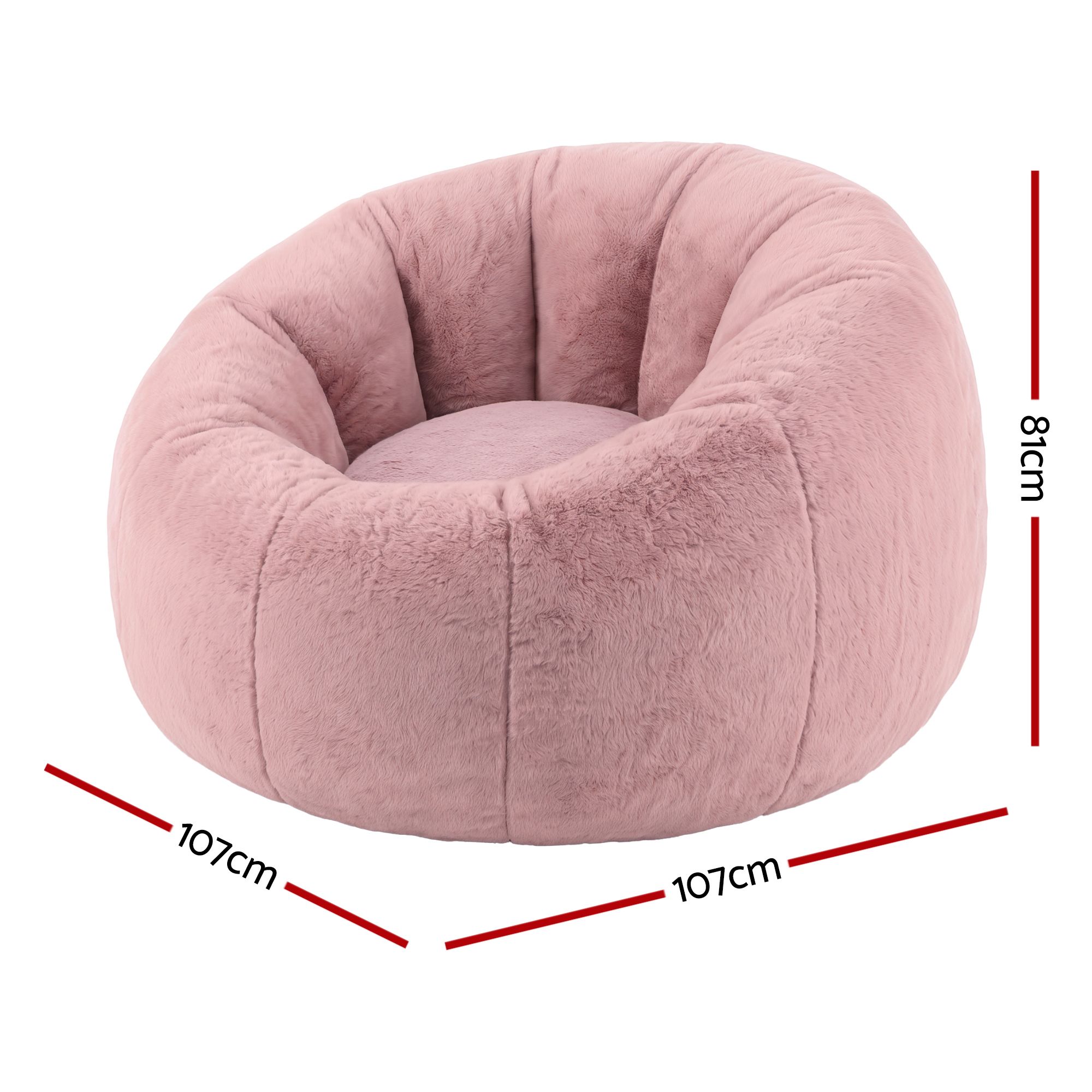 Artiss Bean Bag Chair Cover (No Filler) Soft Faux Fur Beanbag Cover Large Round Stuffed Animal Storage Bean Bag Cover Washable Lazy Sofa Cover for Adults Kids Teens, Pink - Image 2