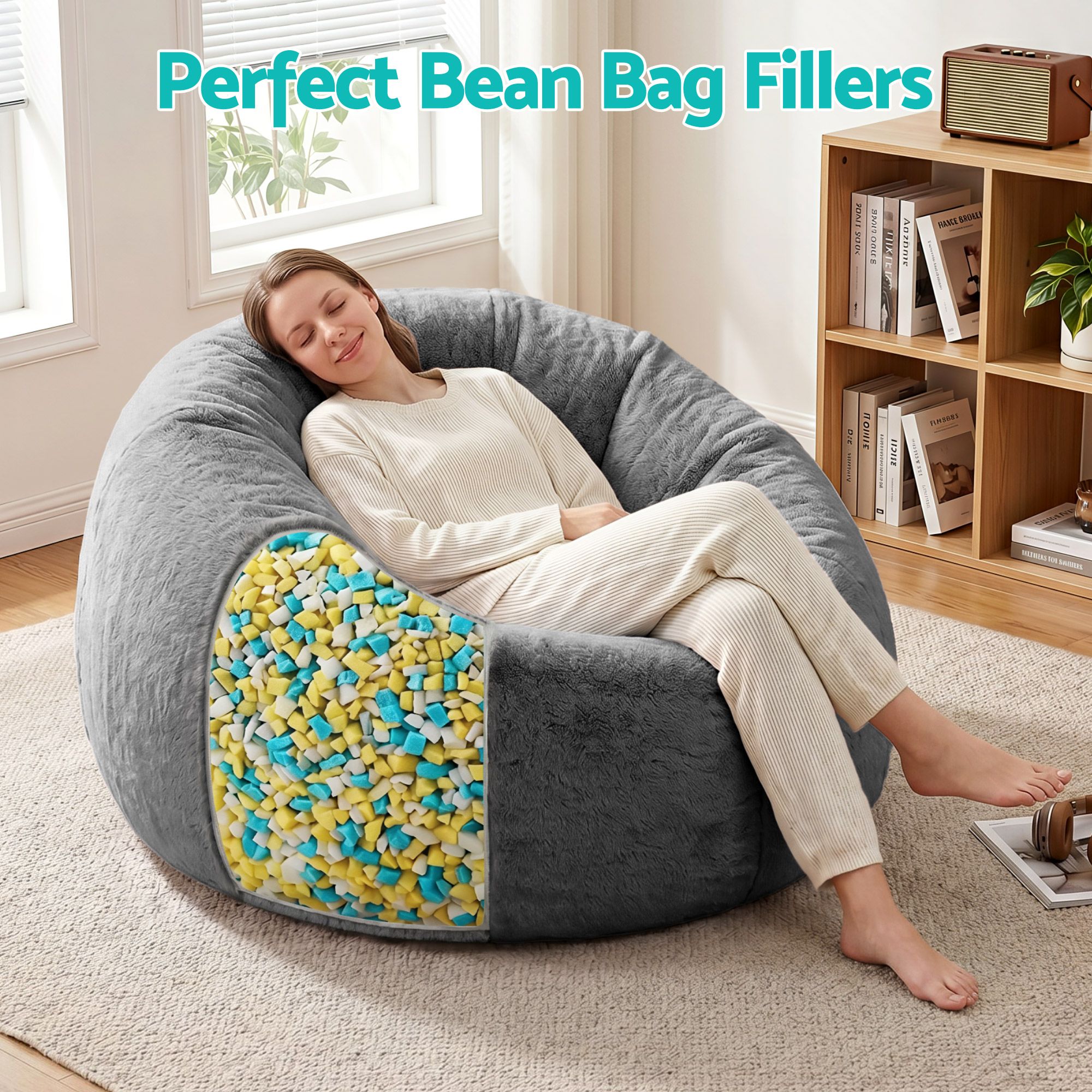 Artiss 20lbs (8.8KG) Bean Bag Filler Shredded Memory Foam Filling High Density Soft Pillow Stuffing for Bean Bag Chair, Couch Cushion, Dog Bed, Stuffed Animals and Arts Crafts - Image 5