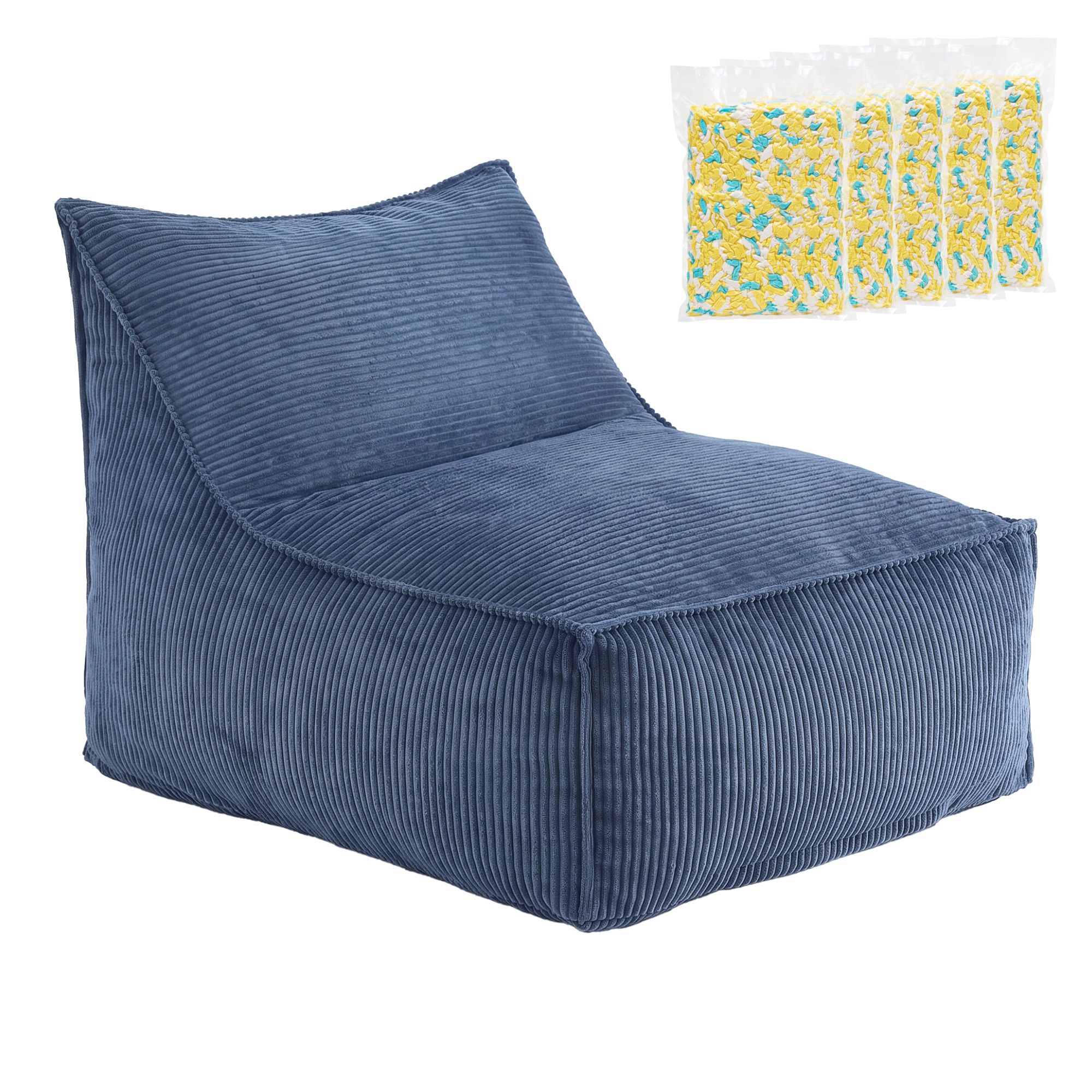 Artiss Bean Bag Chair Cover with Filler Soft Corduroy DIY Stuffed Animal Storage Bean Bag for Adults, Washable Lazy Sofa for Living Room Bedroom, Blue - Image 1