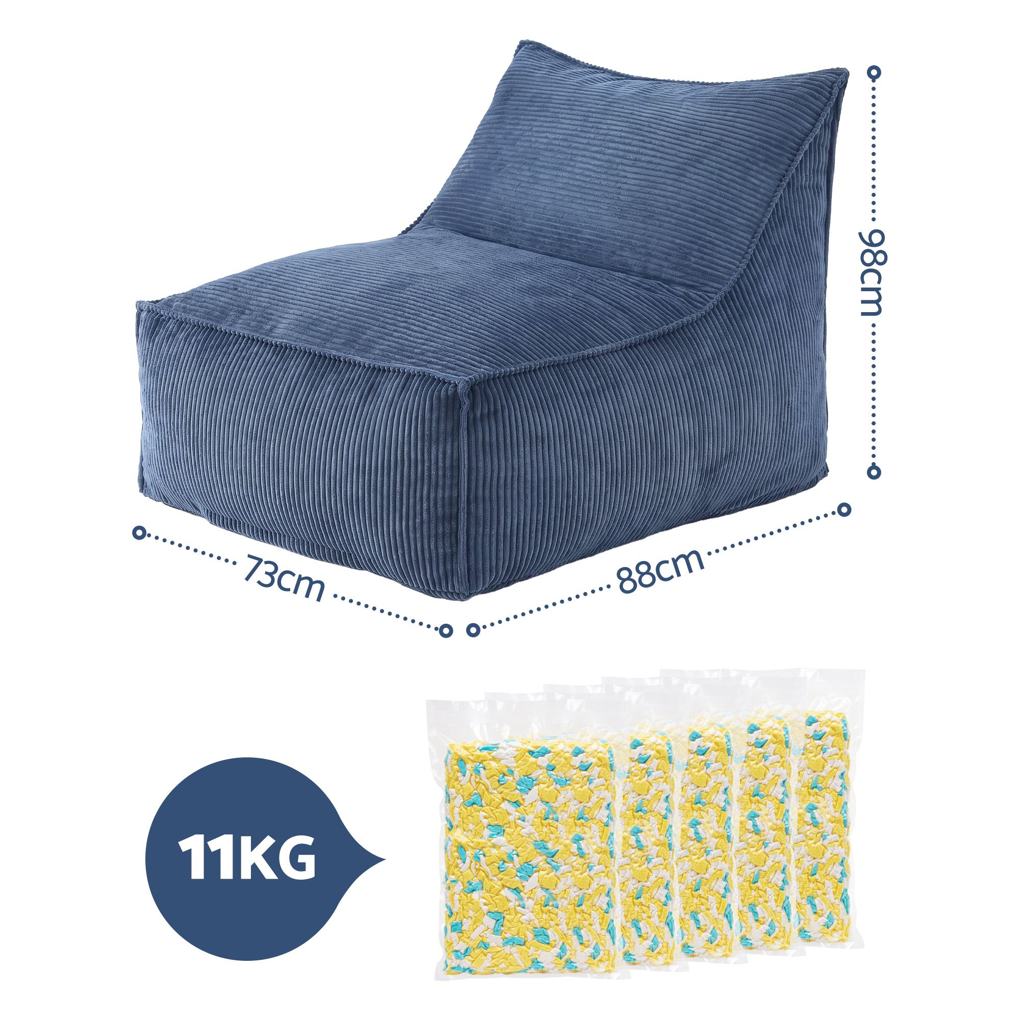 Artiss Bean Bag Chair Cover with Filler Soft Corduroy DIY Stuffed Animal Storage Bean Bag for Adults, Washable Lazy Sofa for Living Room Bedroom, Blue - Image 2