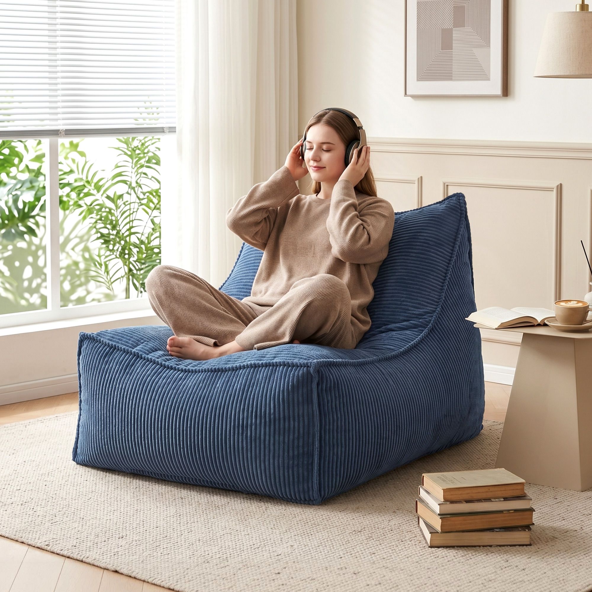 Artiss Bean Bag Chair Cover with Filler Soft Corduroy DIY Stuffed Animal Storage Bean Bag for Adults, Washable Lazy Sofa for Living Room Bedroom, Blue - Image 8