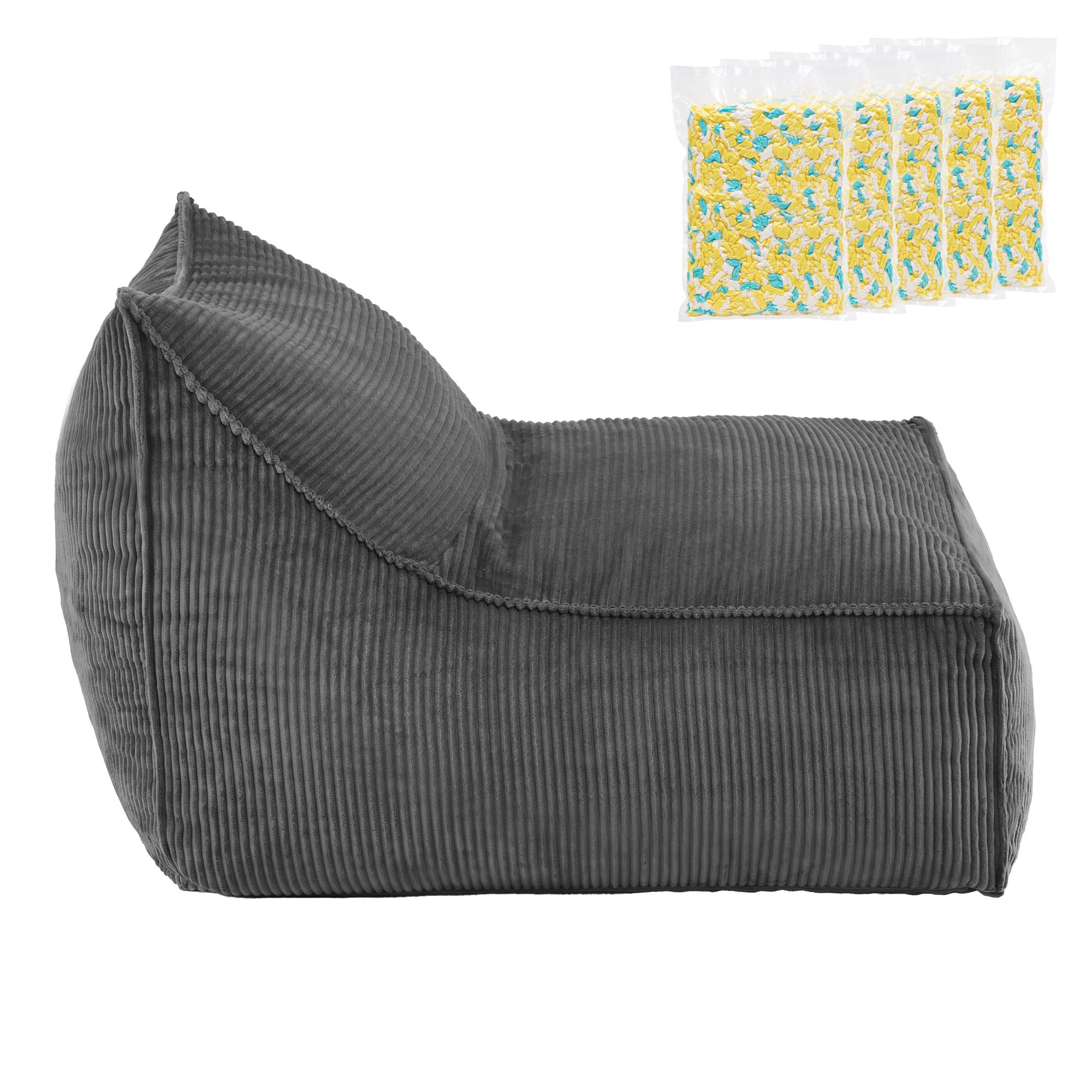 Artiss Bean Bag Chair Cover with Filler Soft Corduroy DIY Stuffed Animal Storage Bean Bag for Adults, Washable Lazy Sofa for Living Room Bedroom, Grey - Image 3