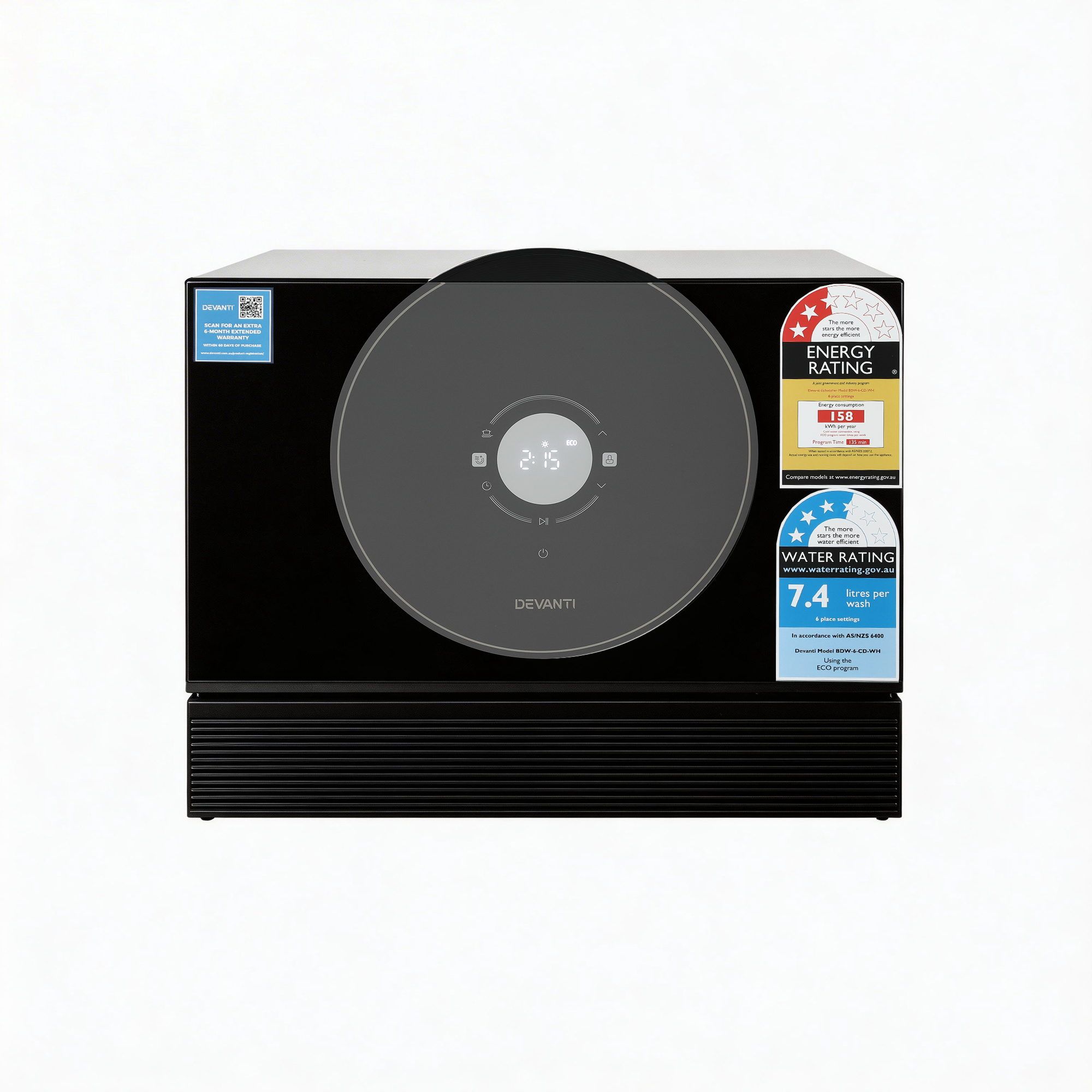 Devanti 6-Place Setting Benchtop Dishwasher 50cm Black - Image 1