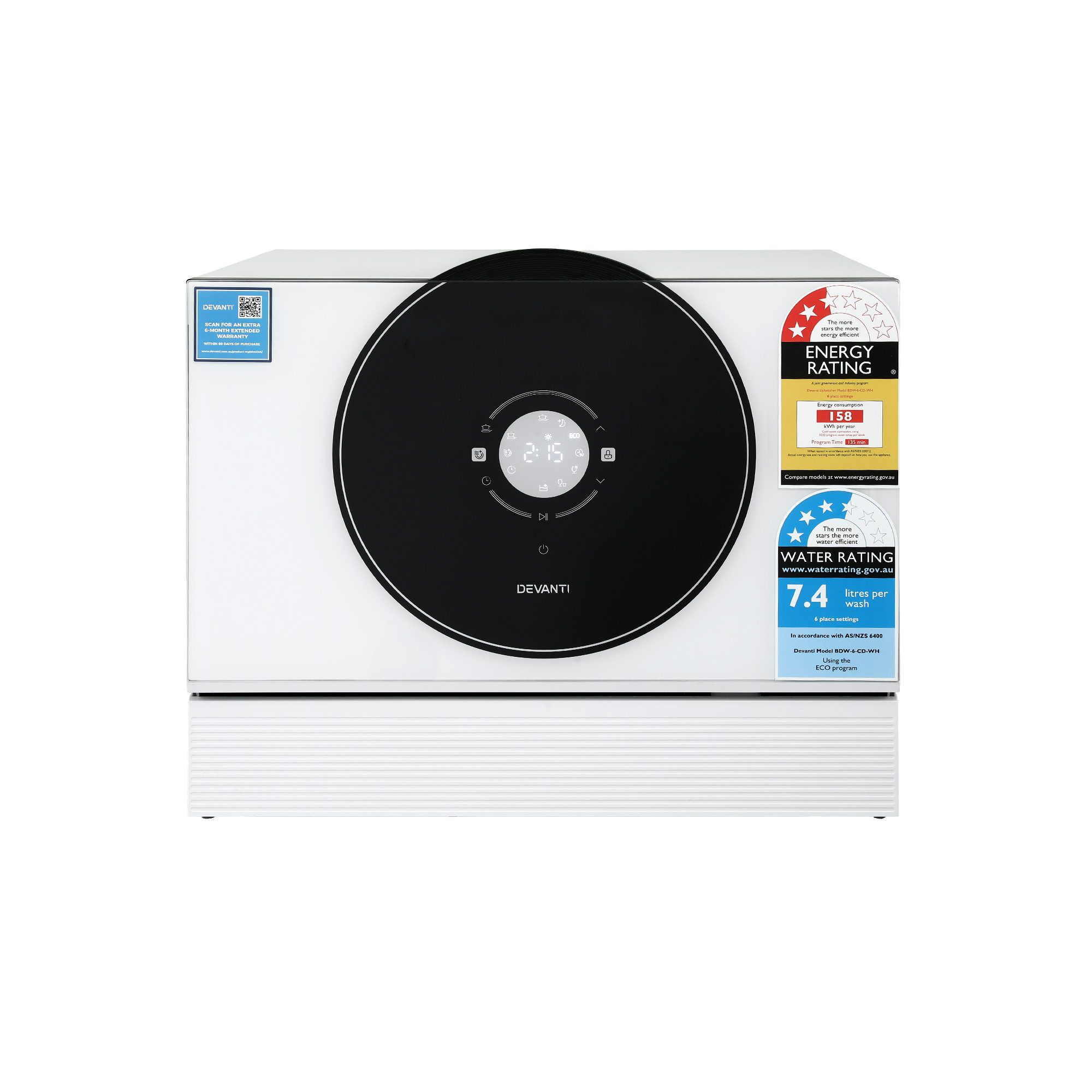Devanti 6-Place Setting Benchtop Dishwasher 50cm White - Image 1