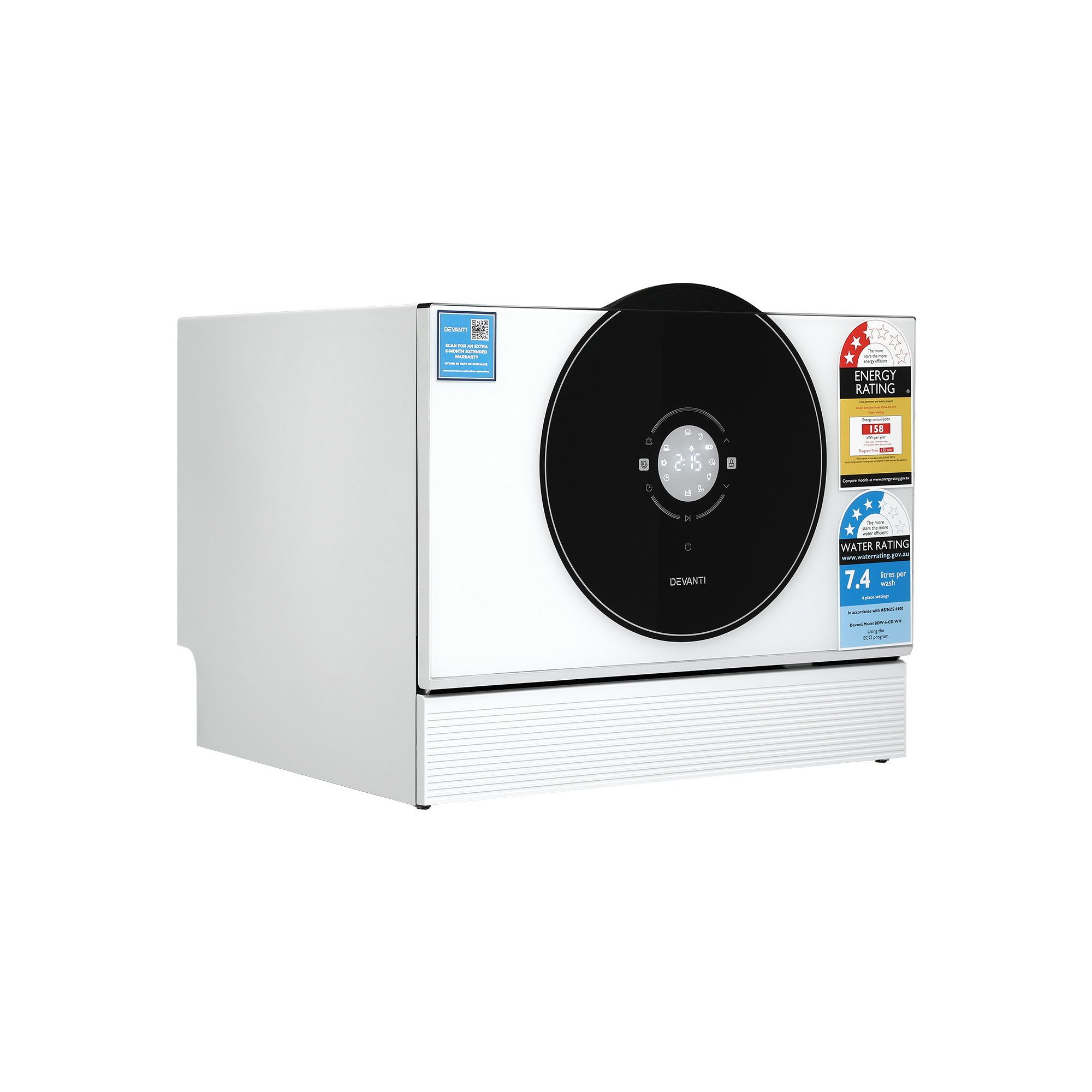 Devanti 6-Place Setting Benchtop Dishwasher 50cm White - Image 3