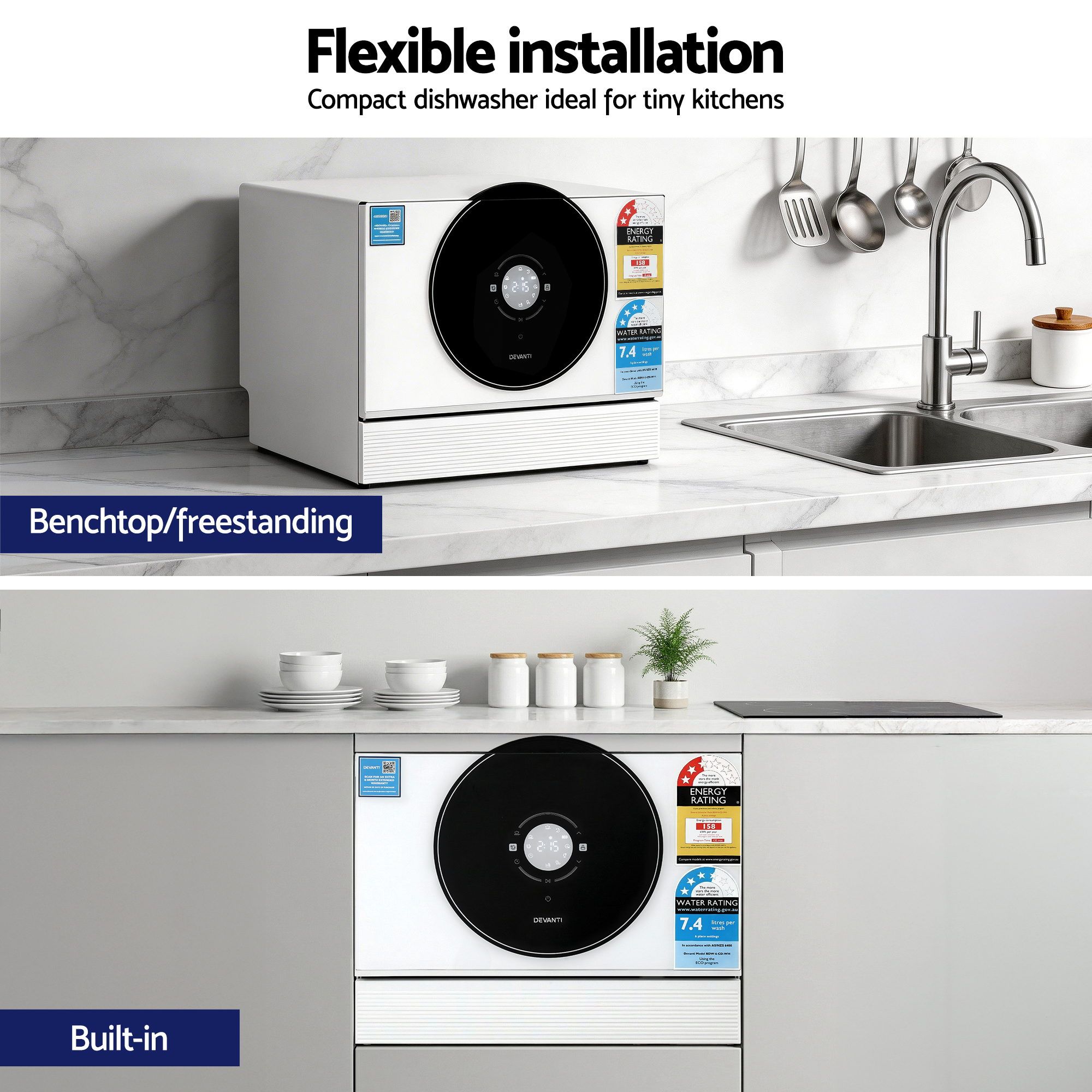 Devanti 6-Place Setting Benchtop Dishwasher 50cm White - Image 7