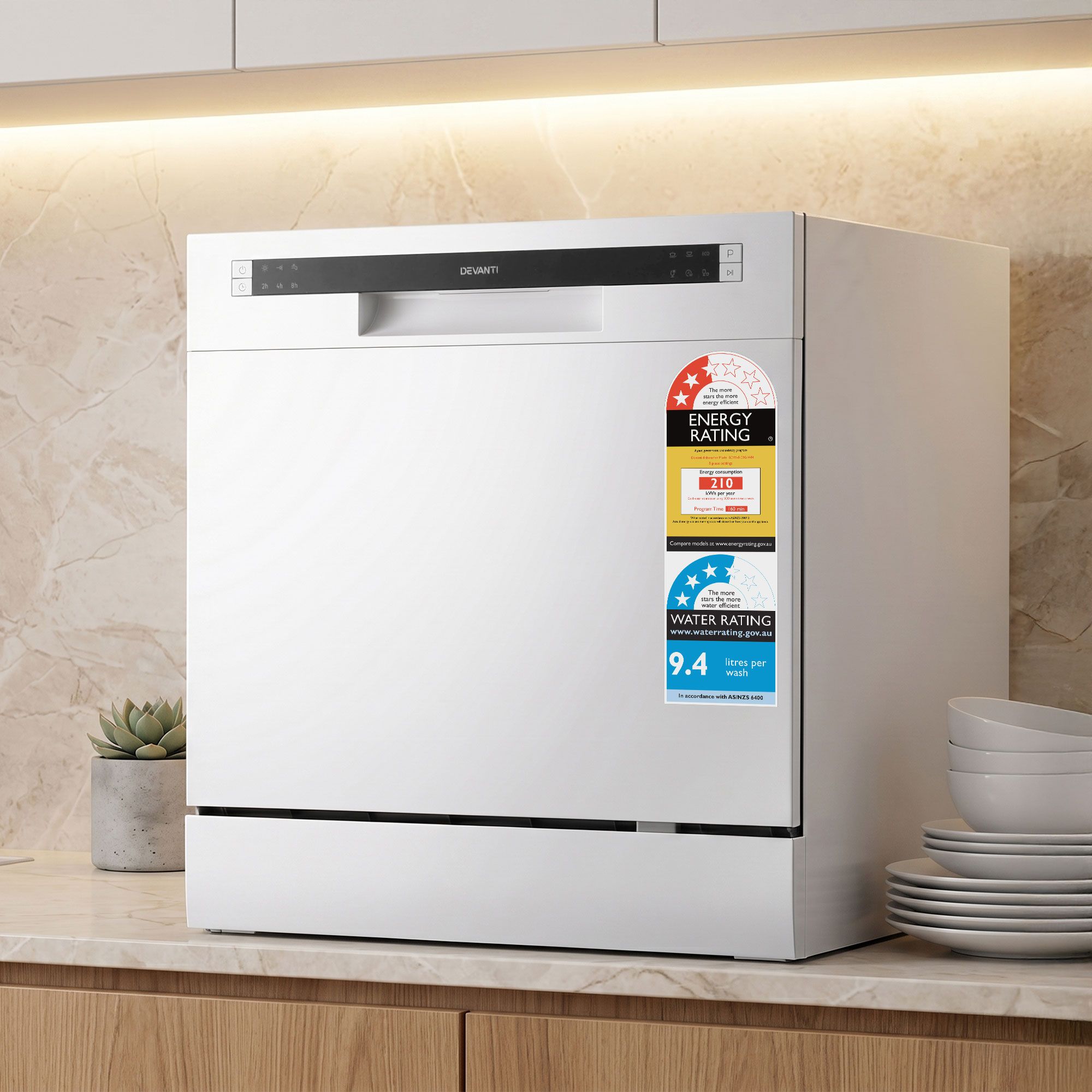 Devanti 8 Place Settings Benchtop Dishwasher White - Image 1