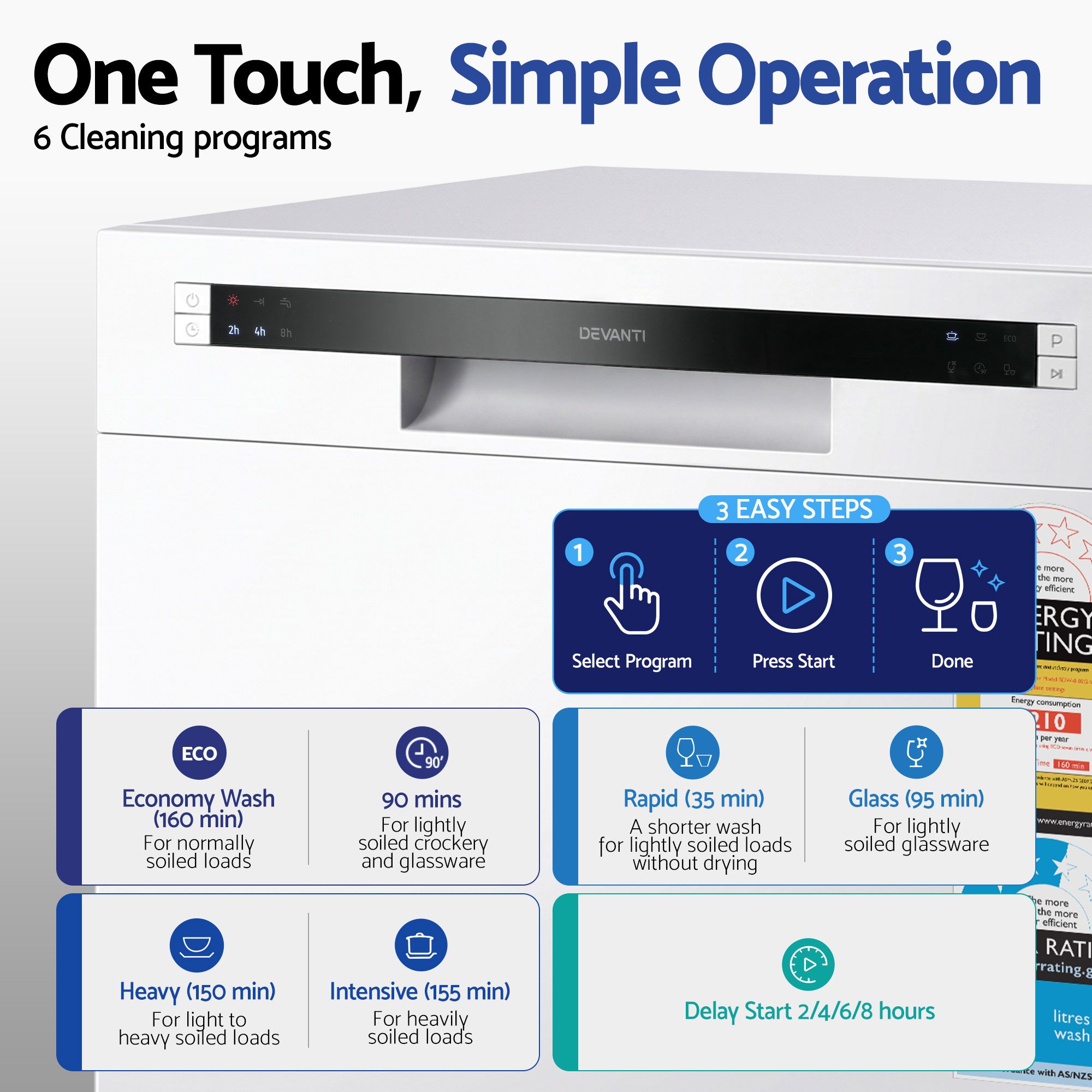 Devanti 8 Place Settings Benchtop Dishwasher White - Image 5