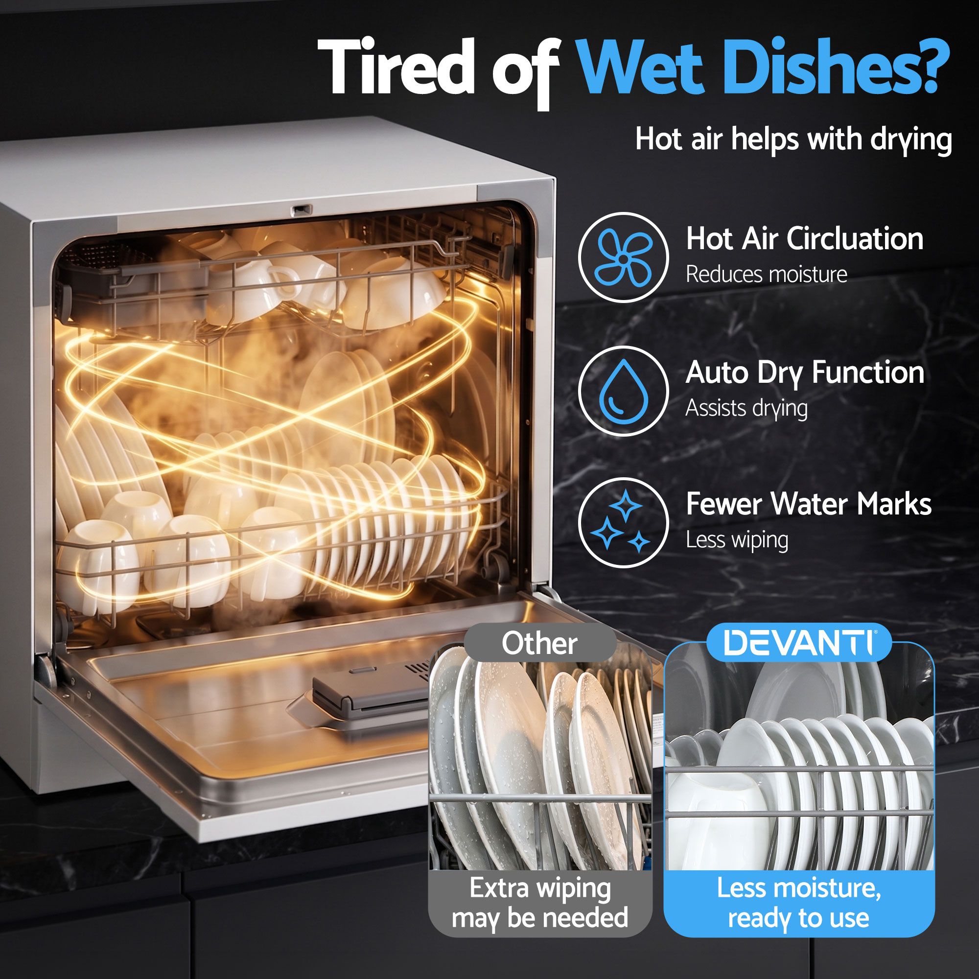 Devanti 8 Place Settings Benchtop Dishwasher White - Image 7