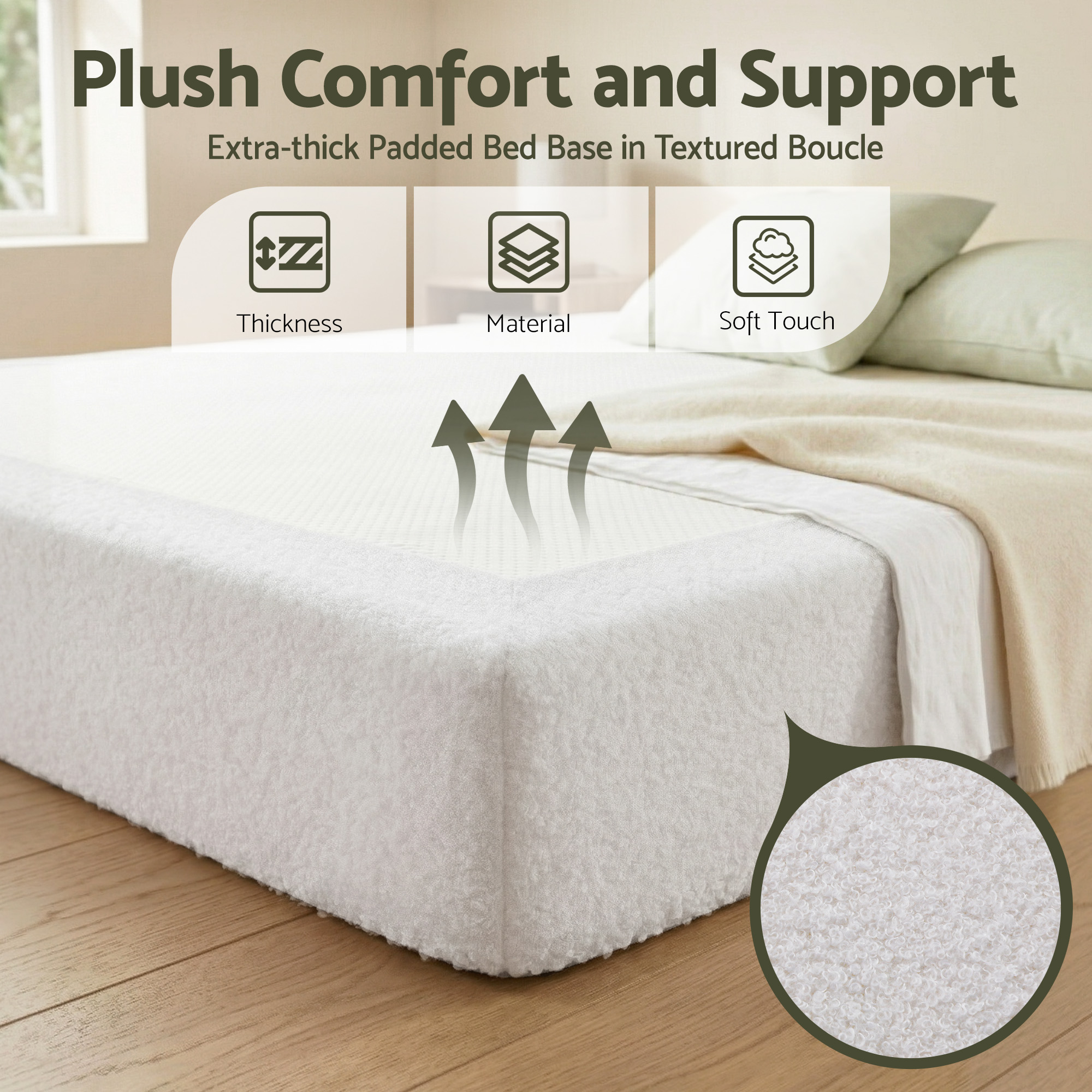 Artiss Compression Bed Frame Double Size No Assembly Vacuum High Density Sponge Boucle Cream White - Image 6
