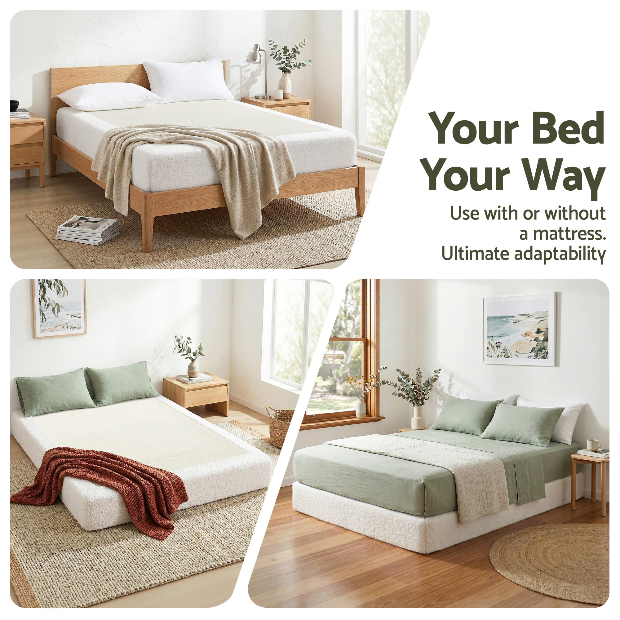 Artiss Compression Bed Frame Queen Size No Assembly Vacuum High Density Sponge Boucle Cream White - Image 5