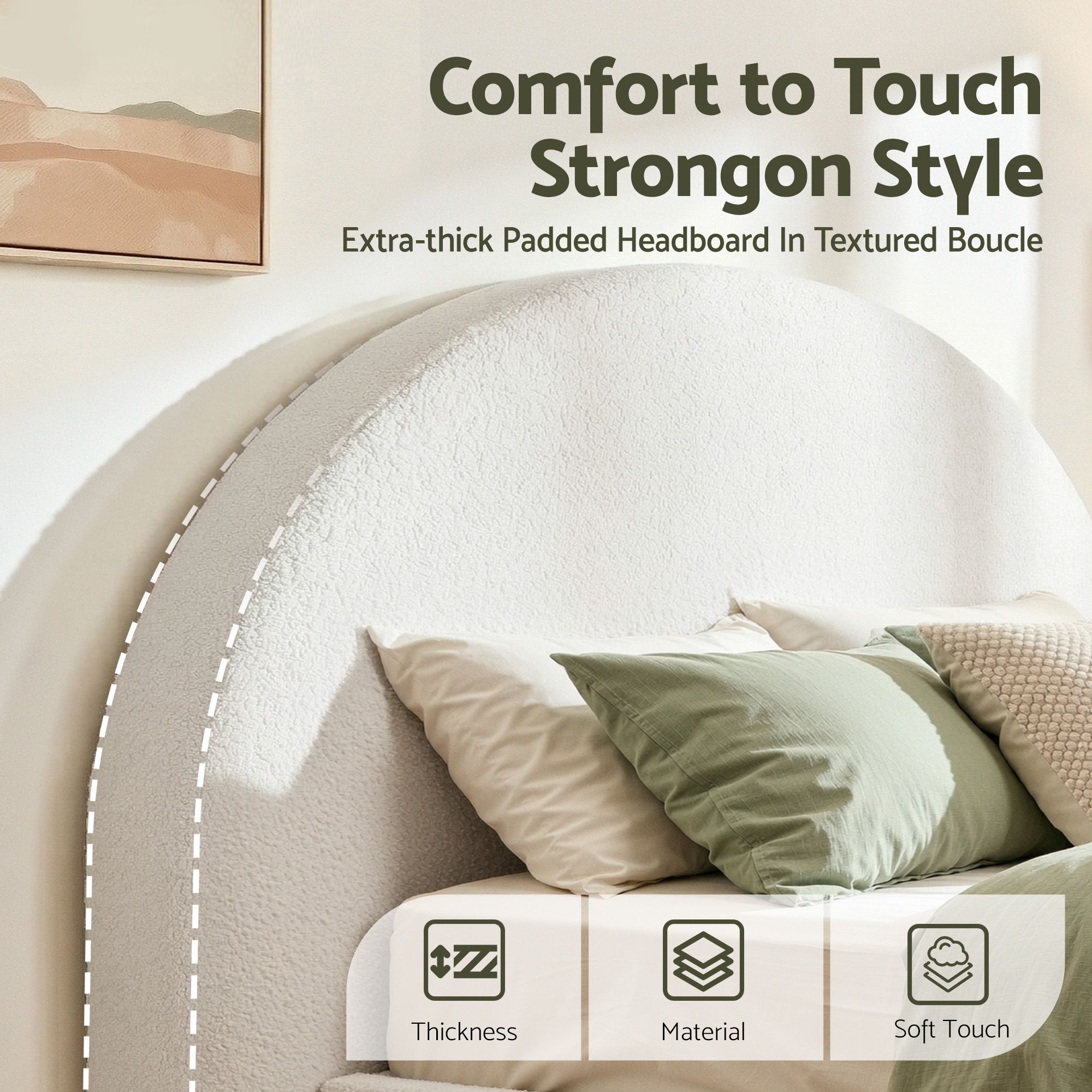 Artiss Double Size Headboard for Bed Frame Boucle Fabric No-Assembly Vacuum Compressed Soft Backrest with Removable Washable Cover 154cm Wide - Image 5