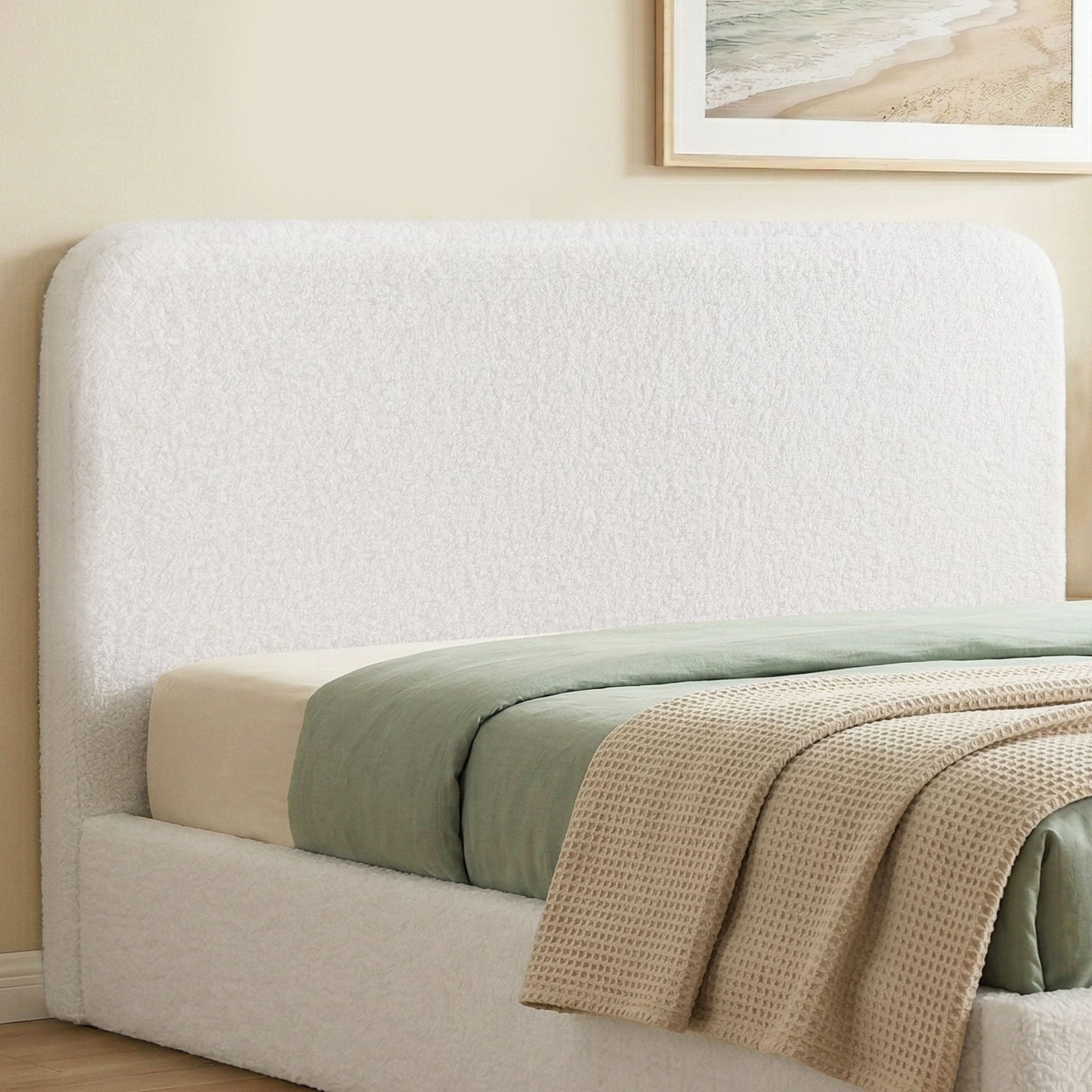 Artiss Double Headboard for Bed Frame Boucle Fabric No-Assembly Vacuum Compressed Soft Backrest with Removable Washable Cover 155cm Wide - Image 1
