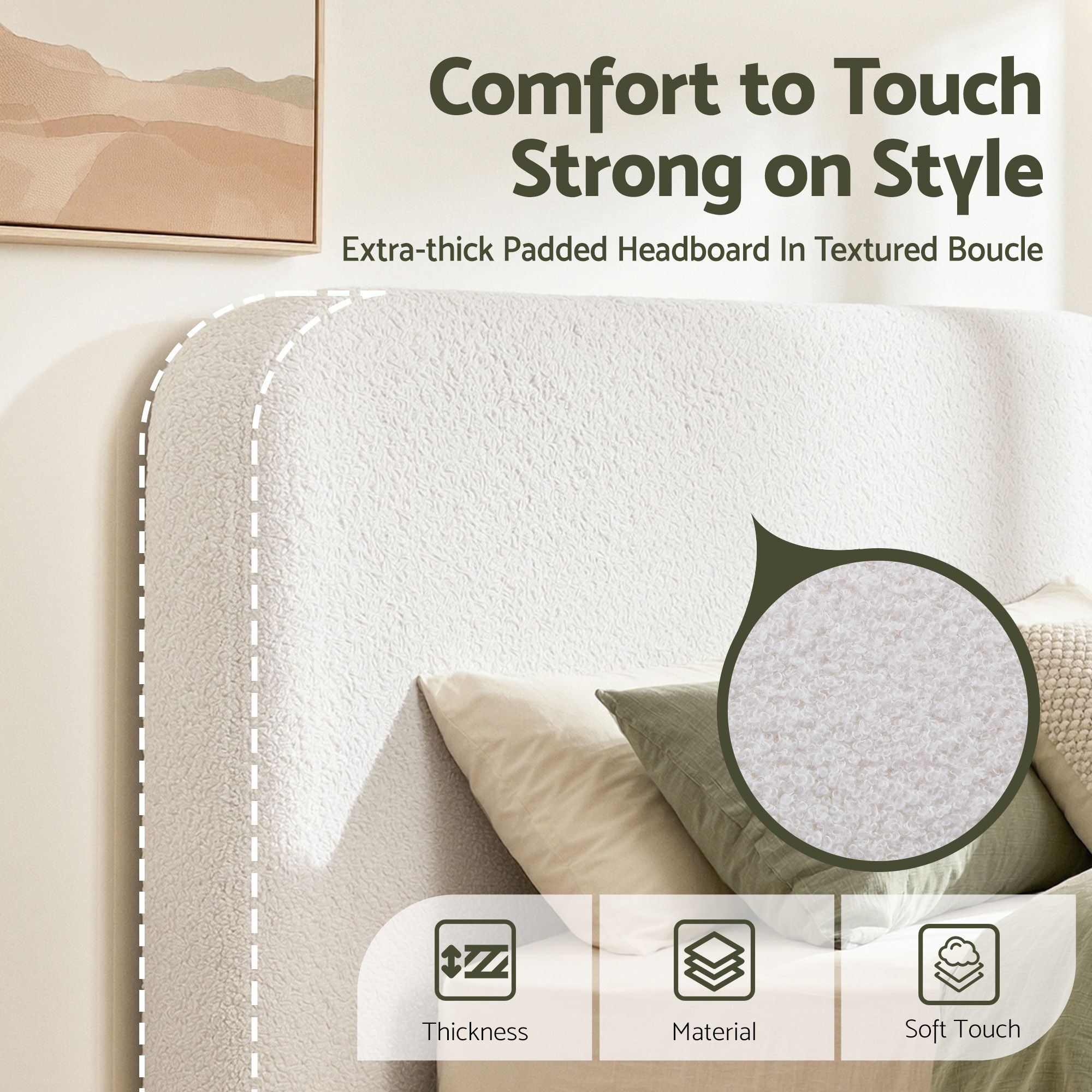 Artiss Queen Headboard for Bed Frame Boucle Fabric No-Assembly Vacuum Compressed Soft Backrest with Removable Washable Cover 172cm Wide - Image 5