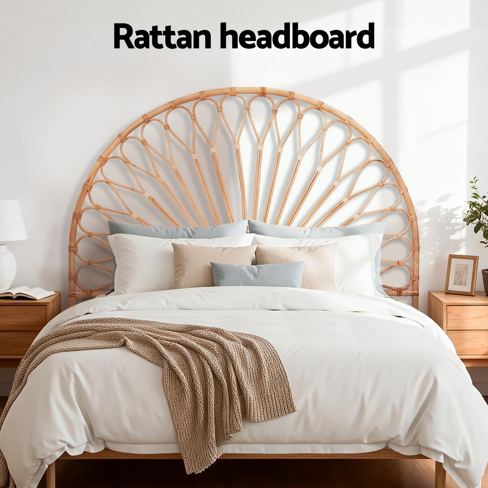 Artiss Bed Headboard Double Bedhead Rattan - MARI Pine - Image 4