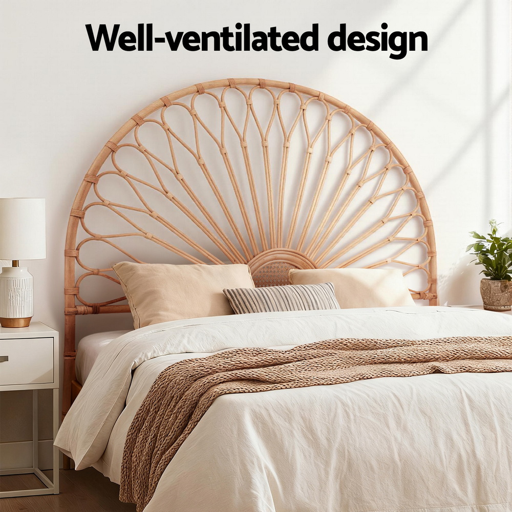 Artiss Bed Headboard Double Bedhead Rattan - MARI Pine - Image 5