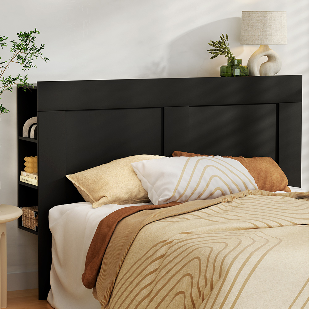 Artiss Bed Head Headboard Queen with Shelves - CABI Black - Image 1