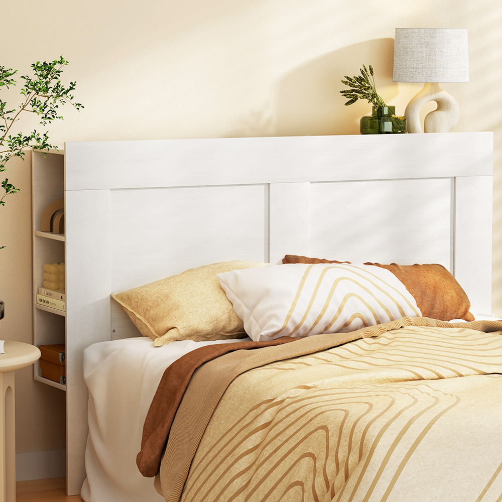 Artiss Bed Head Headboard Queen with Shelves - CABI White - Image 1