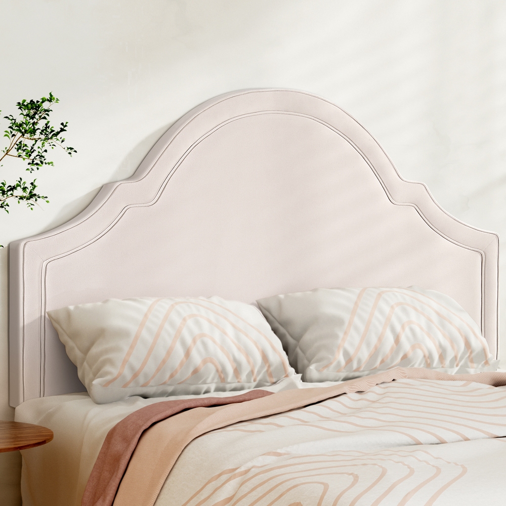 Artiss Bed Frame Bed Head Headboard Queen Velvet IRIS Beige - Image 1