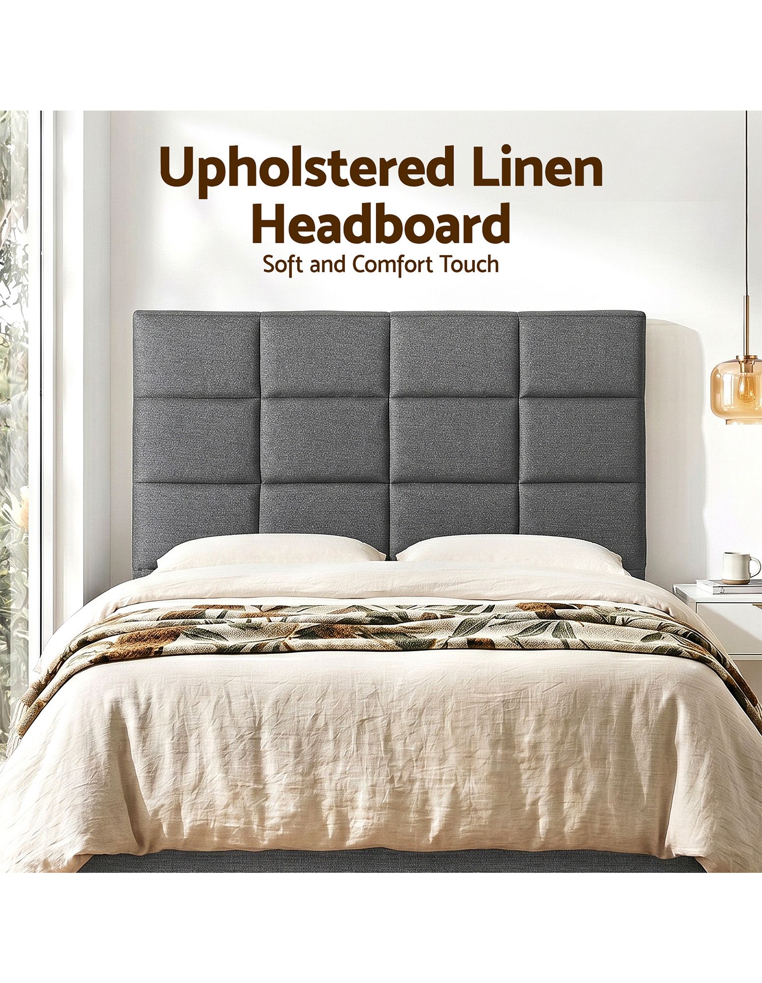 Artiss Bed Headboard Double Bedhead Linen Fabric Charcoal - Image 4